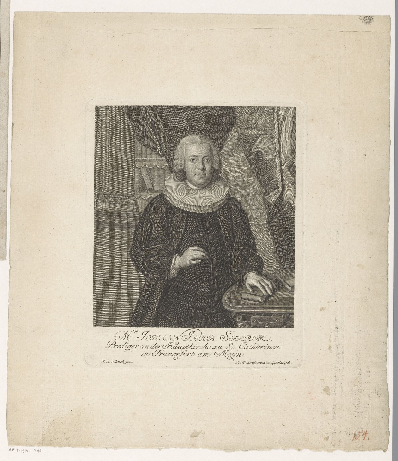 Portret van Johann Jacob Starck by Johann Martin Bernigeroth