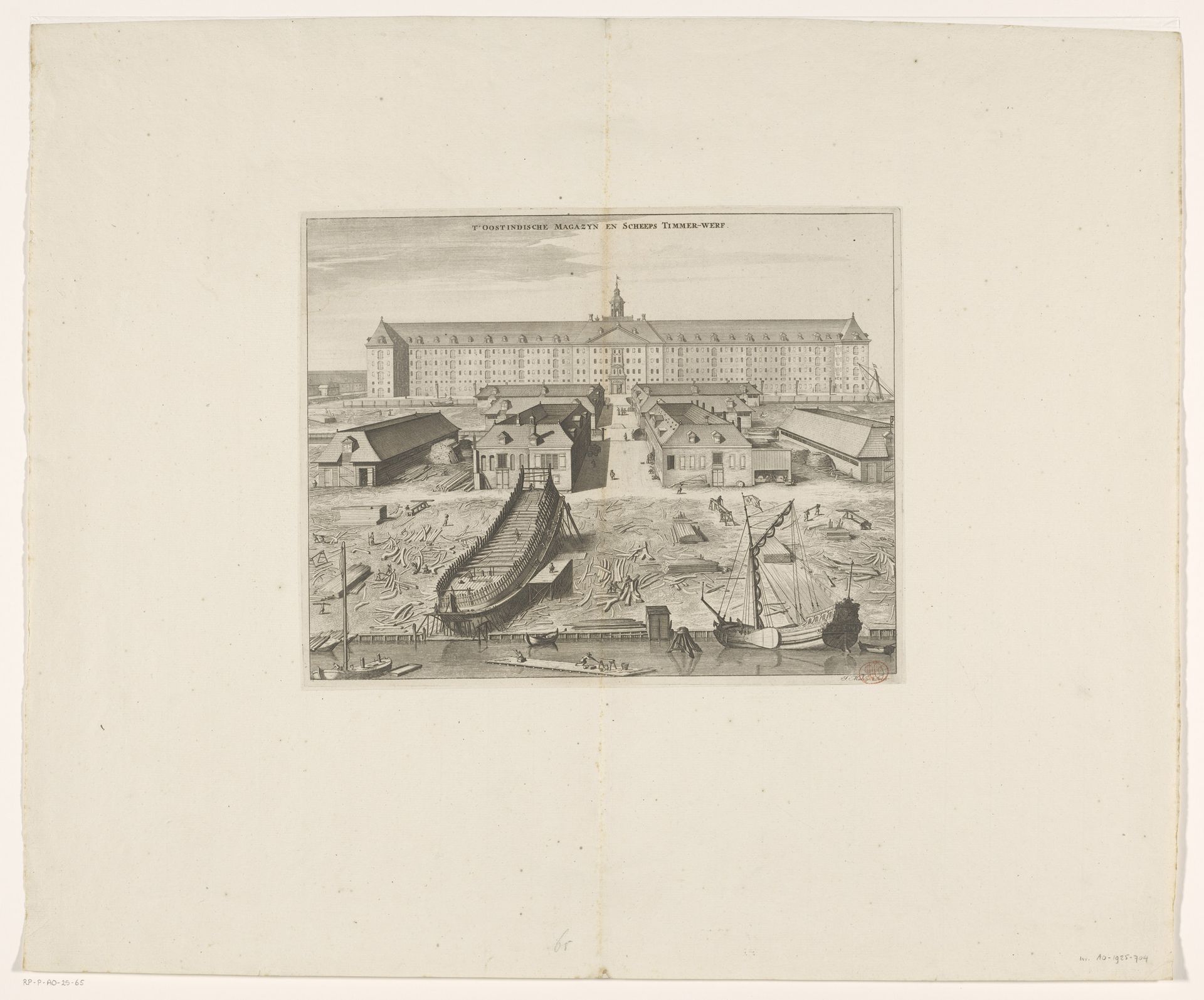 Gezicht op het Oost-Indisch Zeemagazijn en de VOC-scheepswerf op Oostenburg te Amsterdam by Joseph Mulder