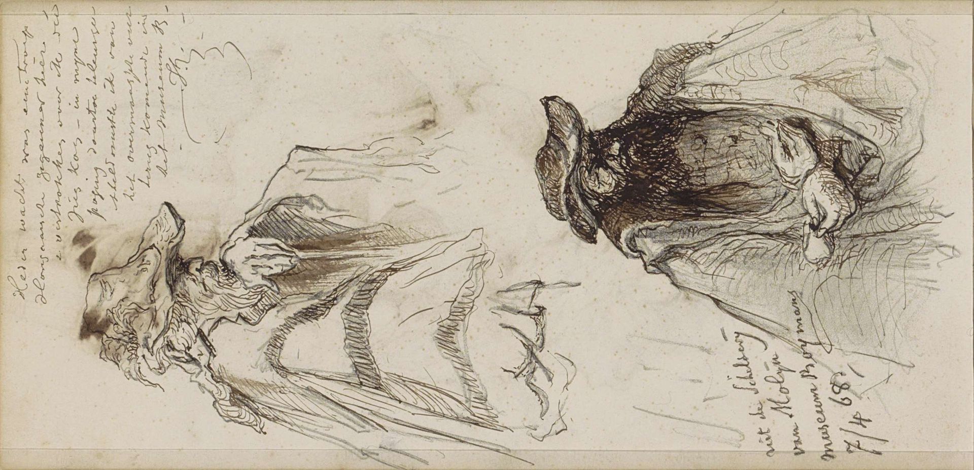 Twee mannen met baarden en hoeden by Johannes Tavenraat