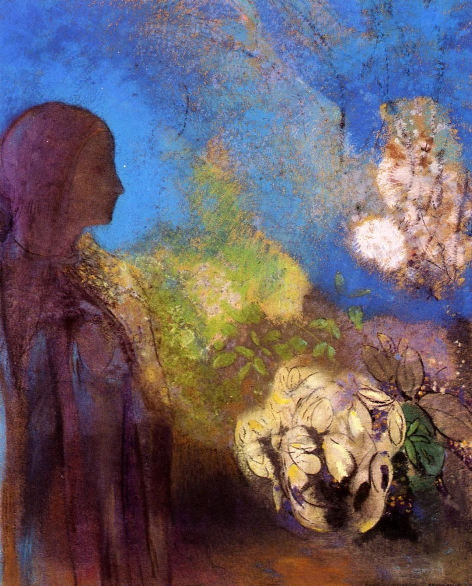 Girl with Chrysanthemums by Odilon Redon