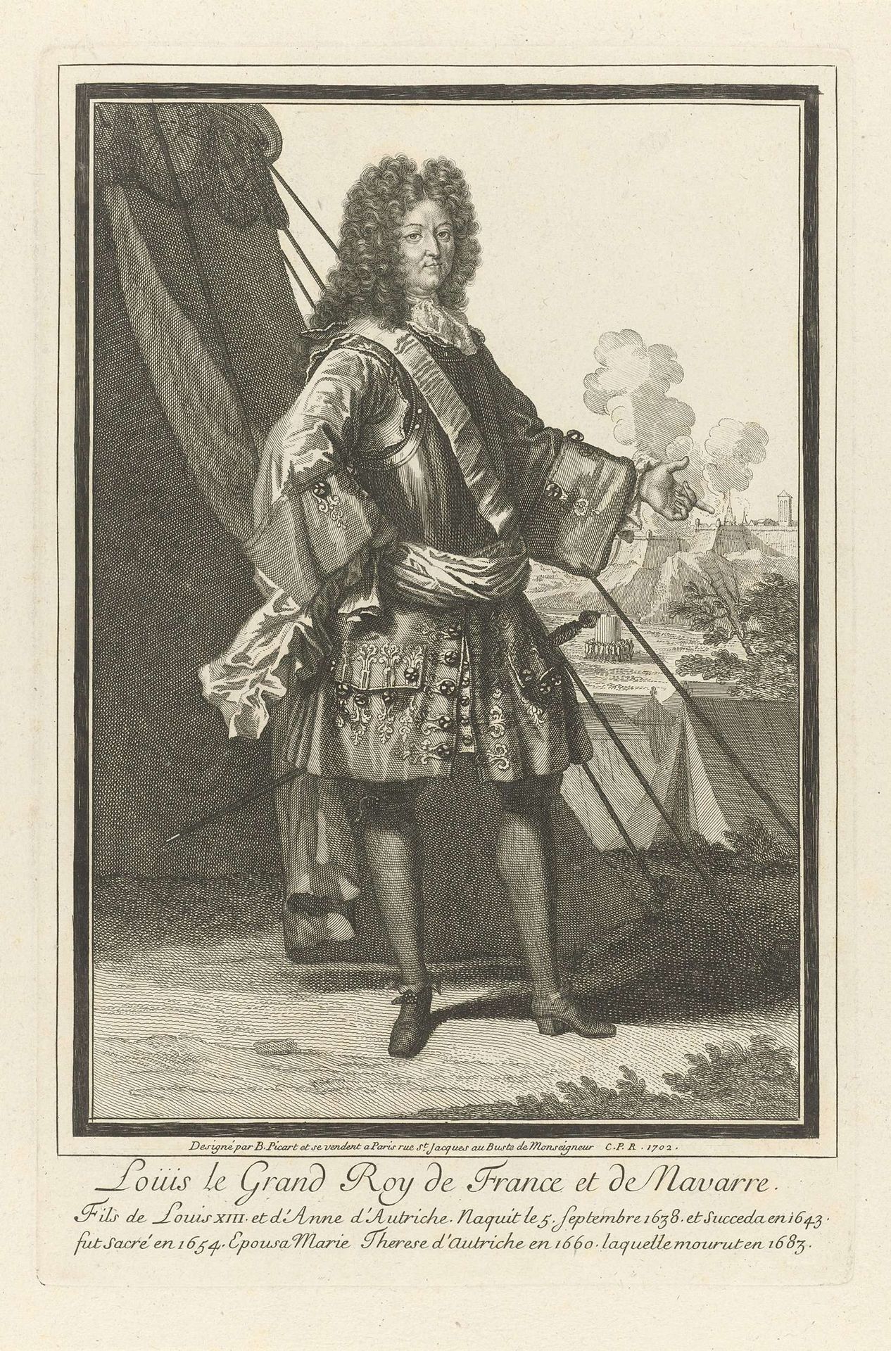 Portret van Lodewijk XIV, koning van Frankrijk en Navarra by Bernard Picart