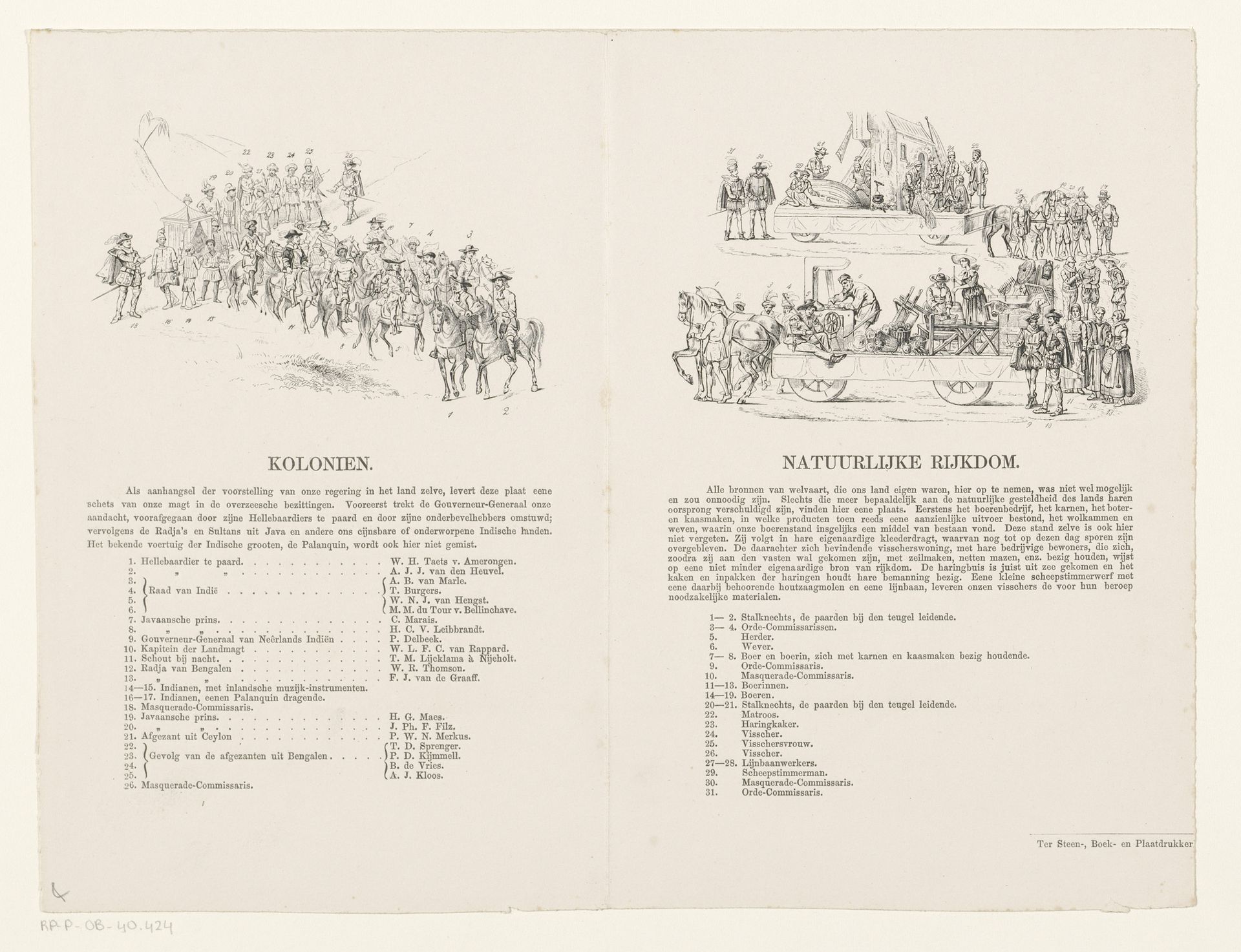 Verklaring en legenda bij vierde en vijfde prent van Utrechtse maskerade in 1856 by Willem Pieter Hoevenaar