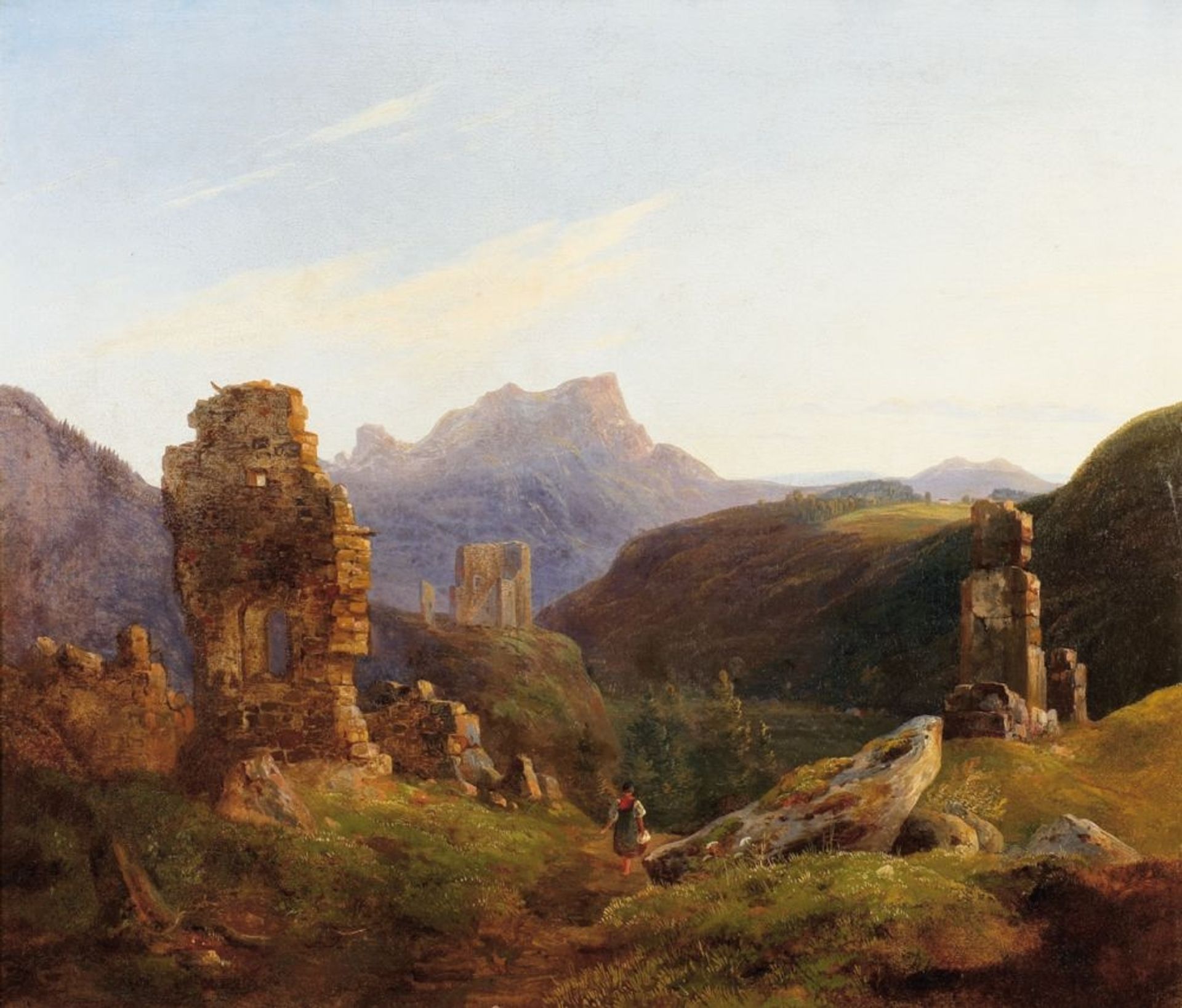 Ruins landscape in the mountains by Heinrich Bürkel