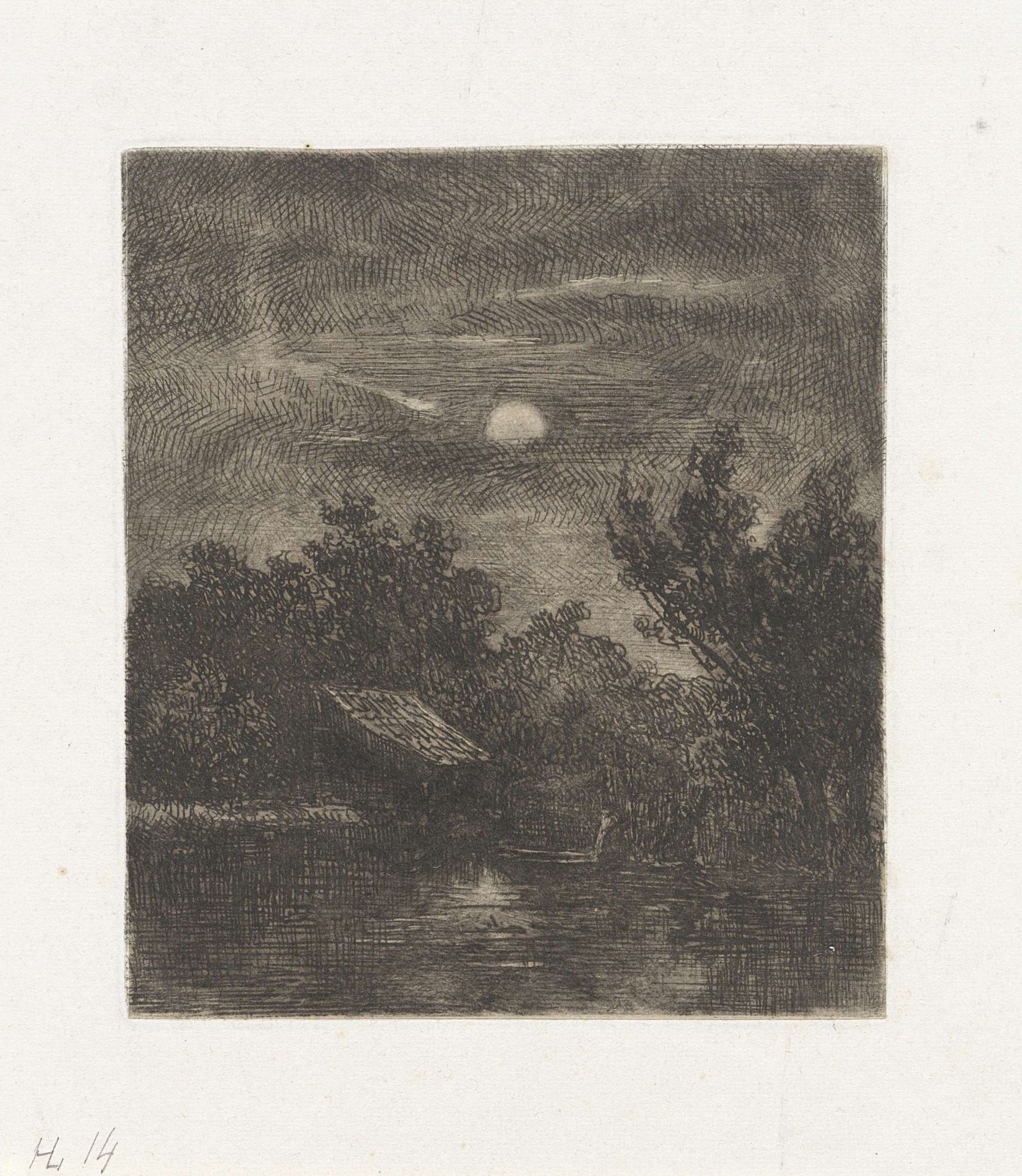 Vissers bij maanlicht by Johannes Pieter van Wisselingh