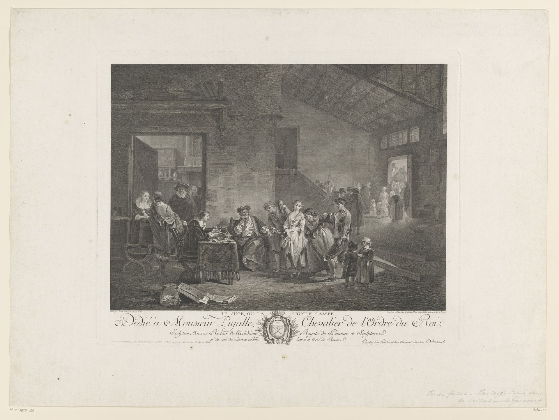 Interieur met figuren voor een rechter by Jean Jacques Le Veau