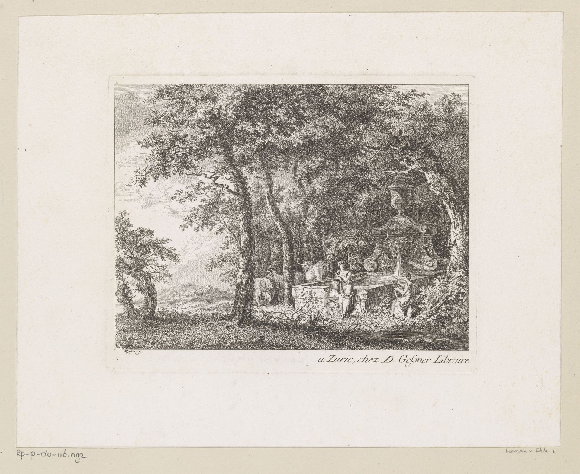 Herders en hun kudde bij een antieke bron by Salomon Gessner