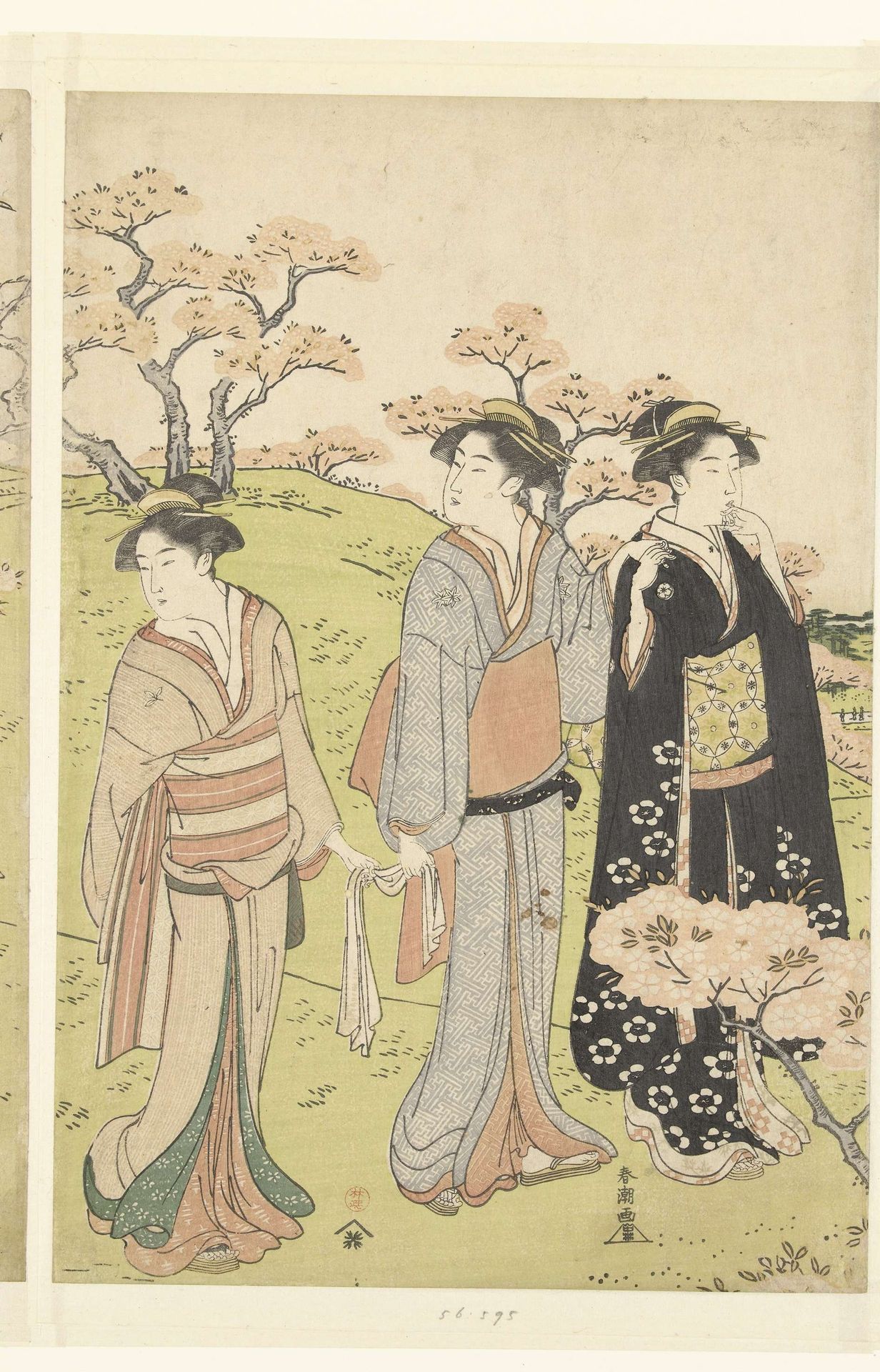 Bewonderen van de kersenbloesem te Asukayama by Katsukawa Shunchō