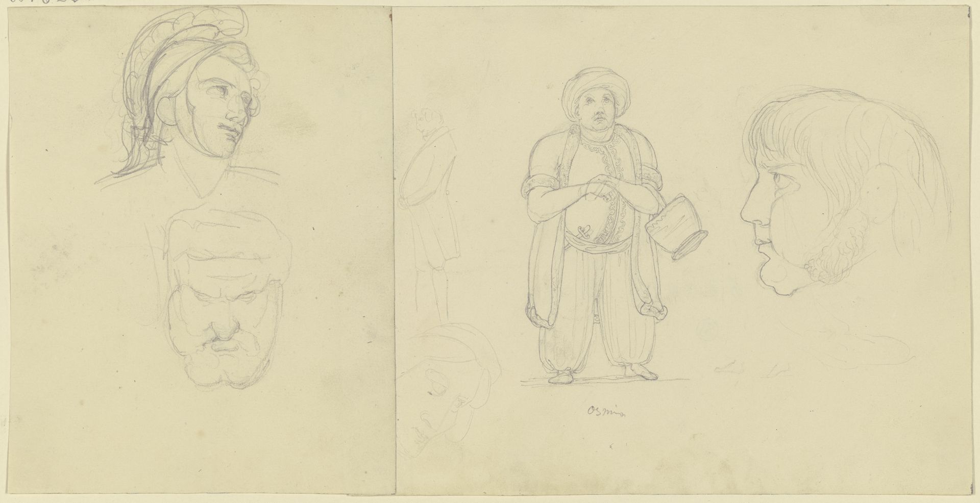 Studienblatt_ Köpfe nach Skulpturen, ein Bildniskopf sowie ein untersetzter Orientale by Eugen Eduard Schäffer