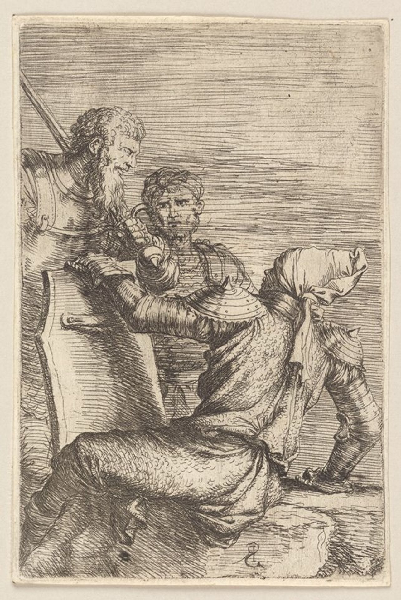 Two Soldiers Facing a Third Who Holds a Shield by Salvator Rosa