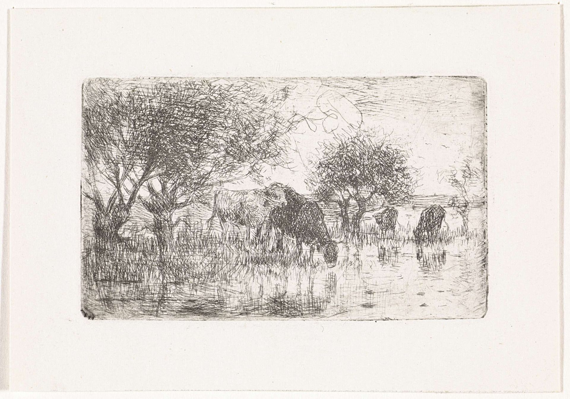 Landschap met koeien bij een water by Jan Vrolijk