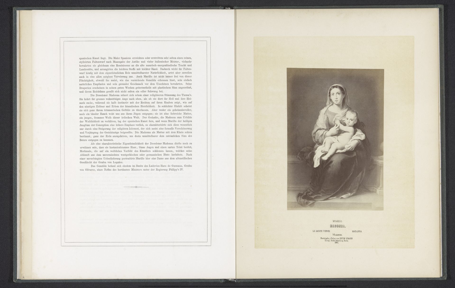 Fotoreproductie van een prent naar een schilderij van Maria met kind door Bartolomé Esteban Murillo by Gustav Schauer