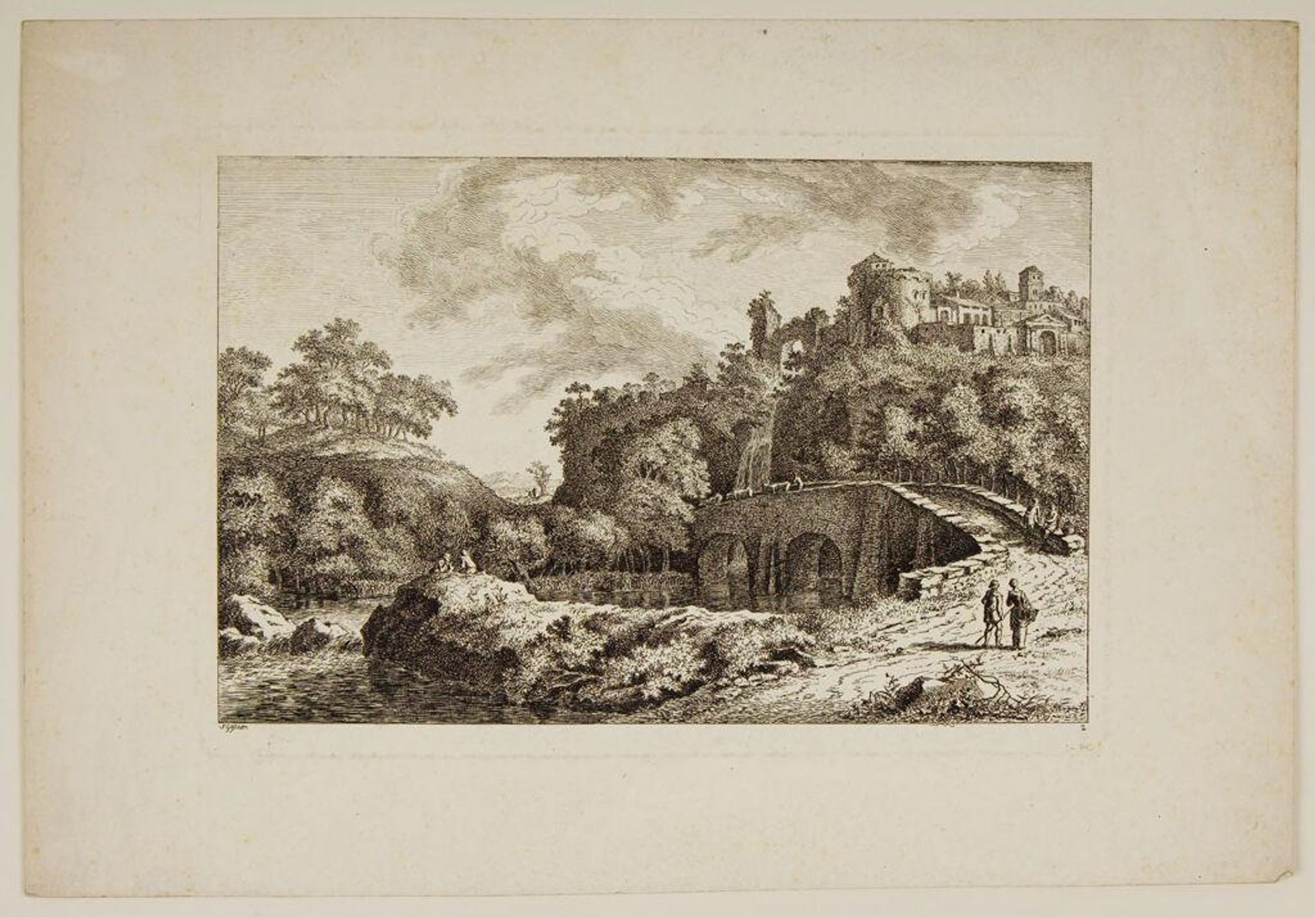 Bridge Over a Stream at Foot of a Hill by Salomon Gessner