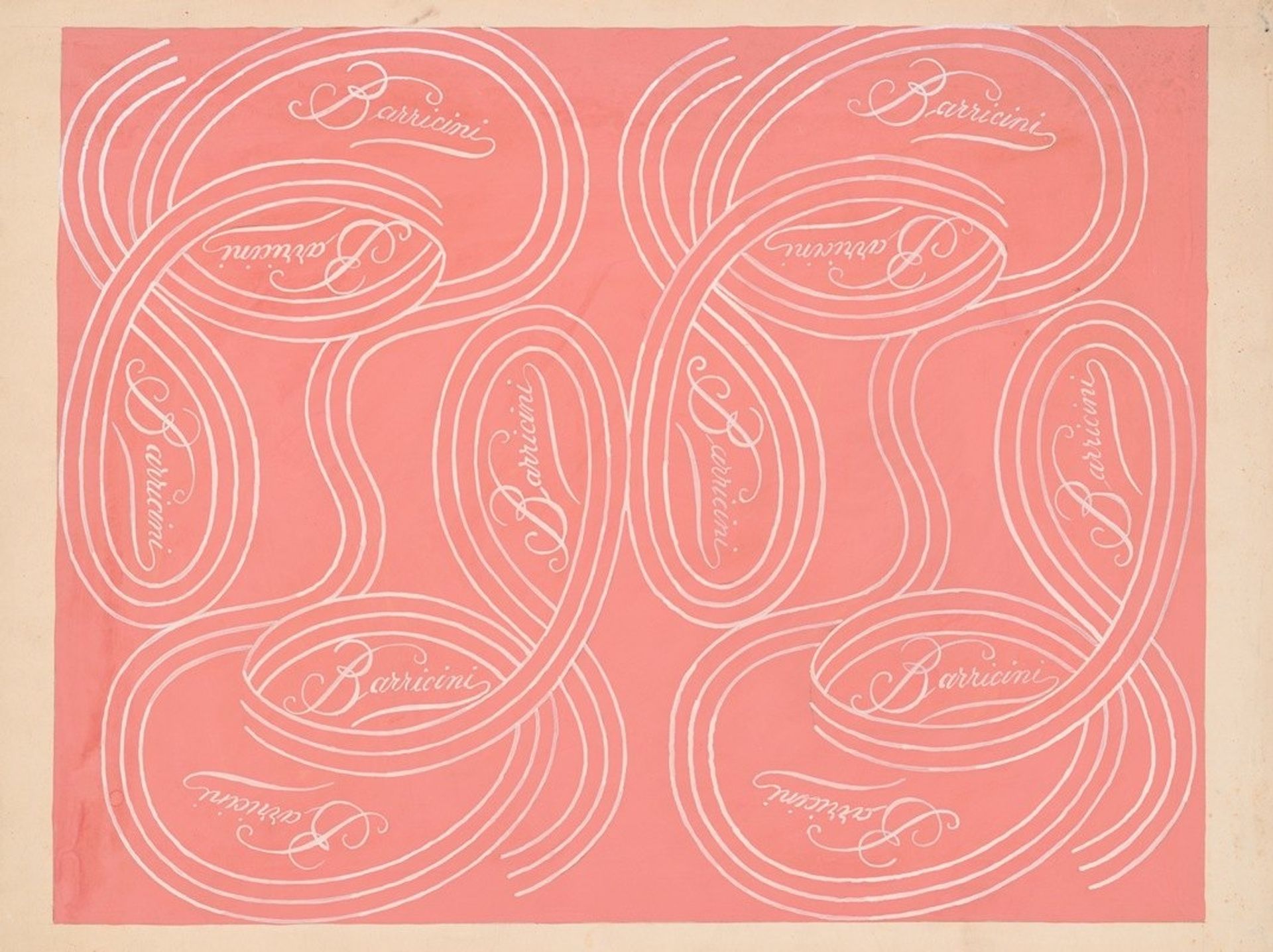 calligraphic scrolls and script on salmon background by Winold Reiss