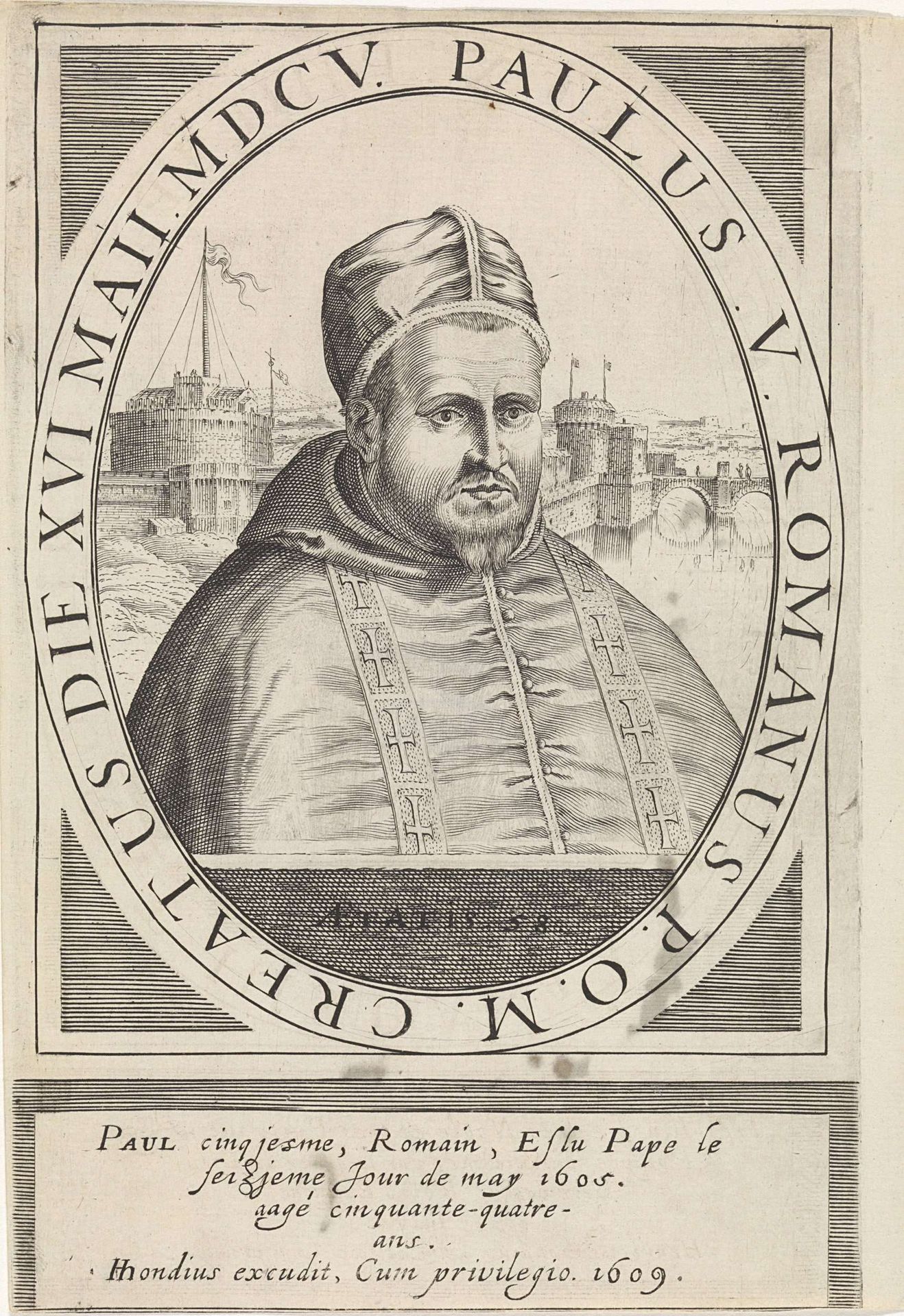 Portret van paus Paulus V by Hendrick Hondius I