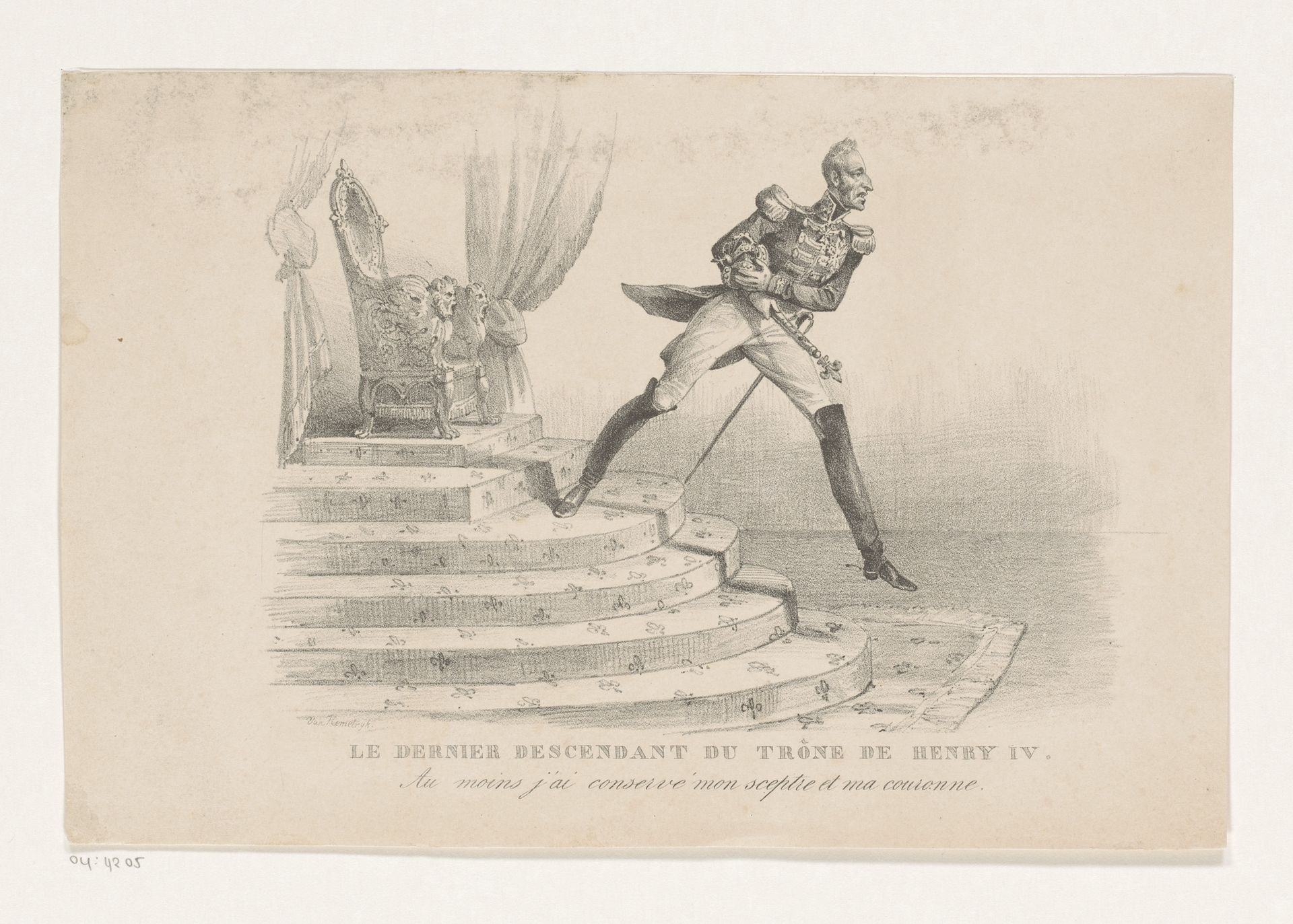 Koning met scepter en kroon bij zijn troon by Jean-Louis Van Hemelryck