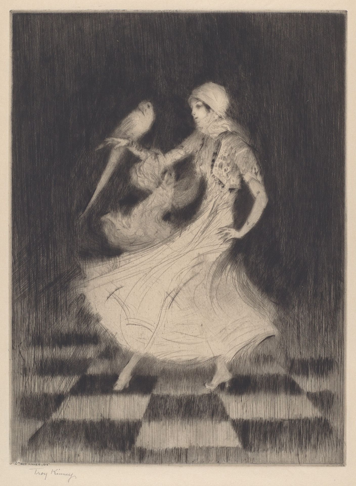 Woman Dancing with a Parrot by Troy Kinney