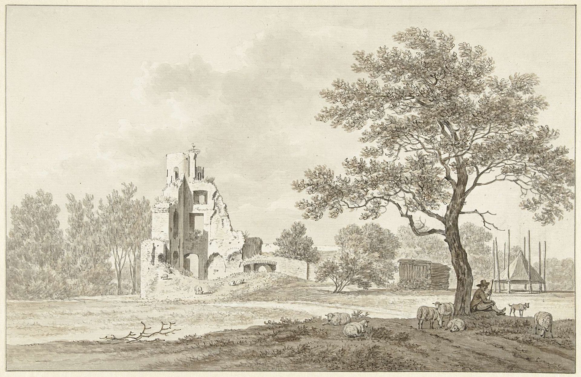 Ruïnes van het Huis ter Lee of ter Lynden, aan de Rijn tegenover Rhenen by Daniël Dupré