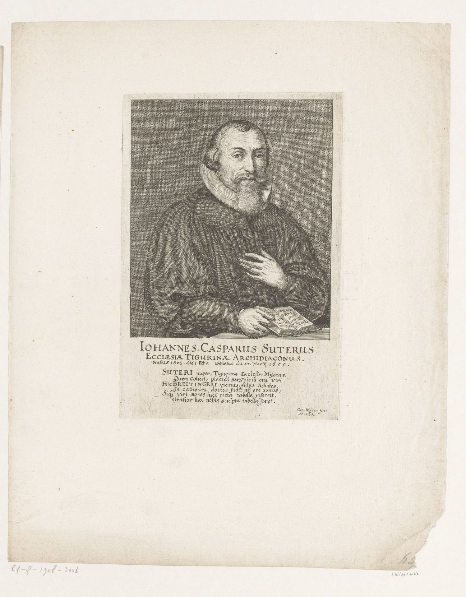 Portret van Johann Caspar Suter by Conrad Meyer