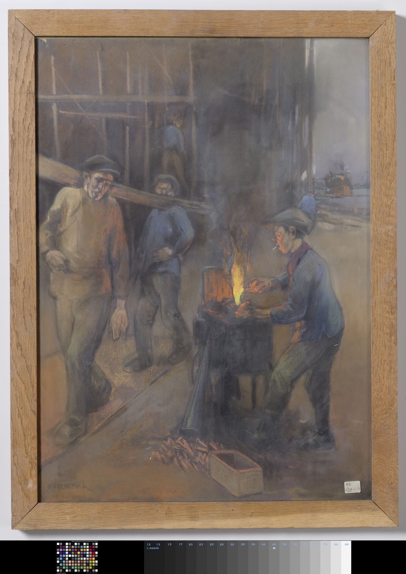 Het gloeien van klinknagels op een scheepswerf by Herman Heijenbrock