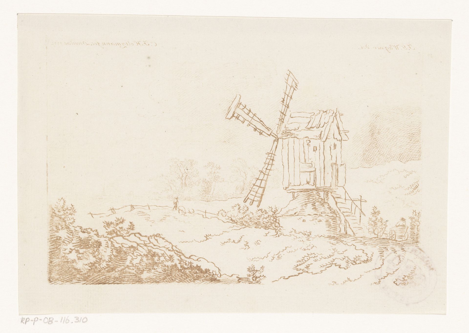 Landschap met een molen by Carl Friedrich Holtzmann