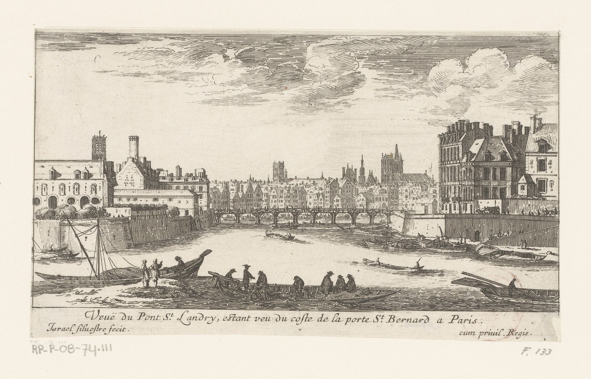 Gezicht op de Pont-Saint-Landry by Israel Silvestre