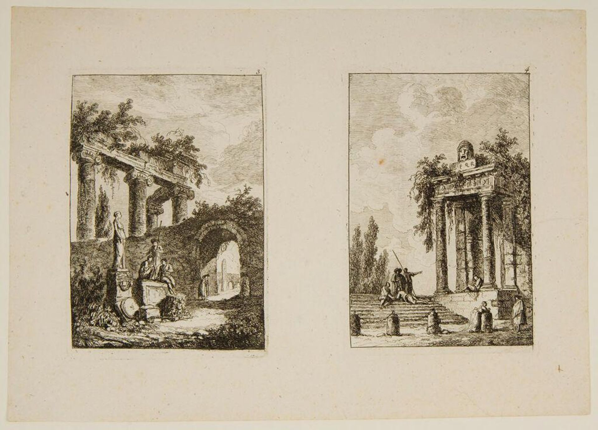 Plates III and IV of Les SoirÃ©es de Rome by Hubert Robert