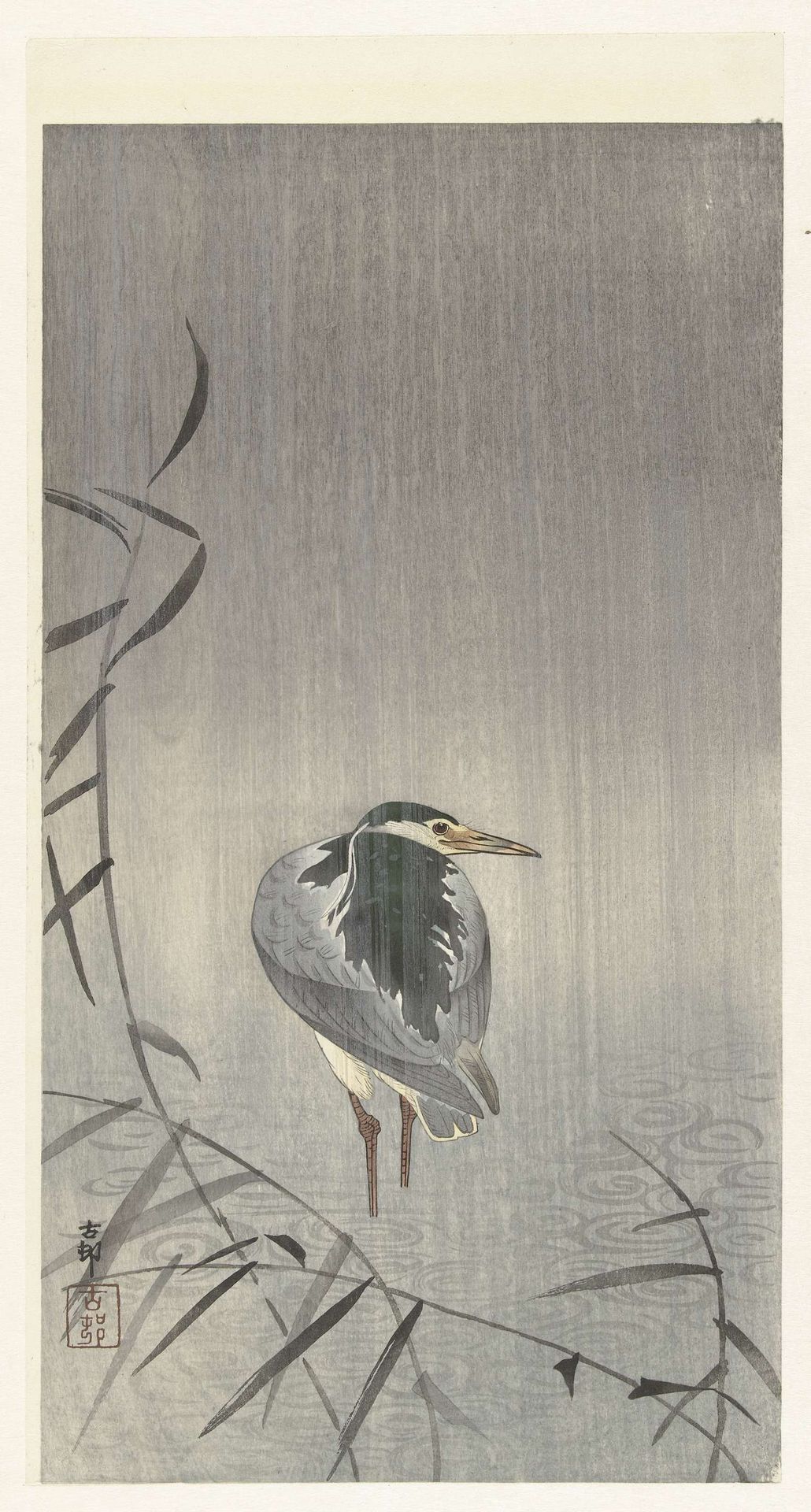 Kwak in regen by Ohara Koson