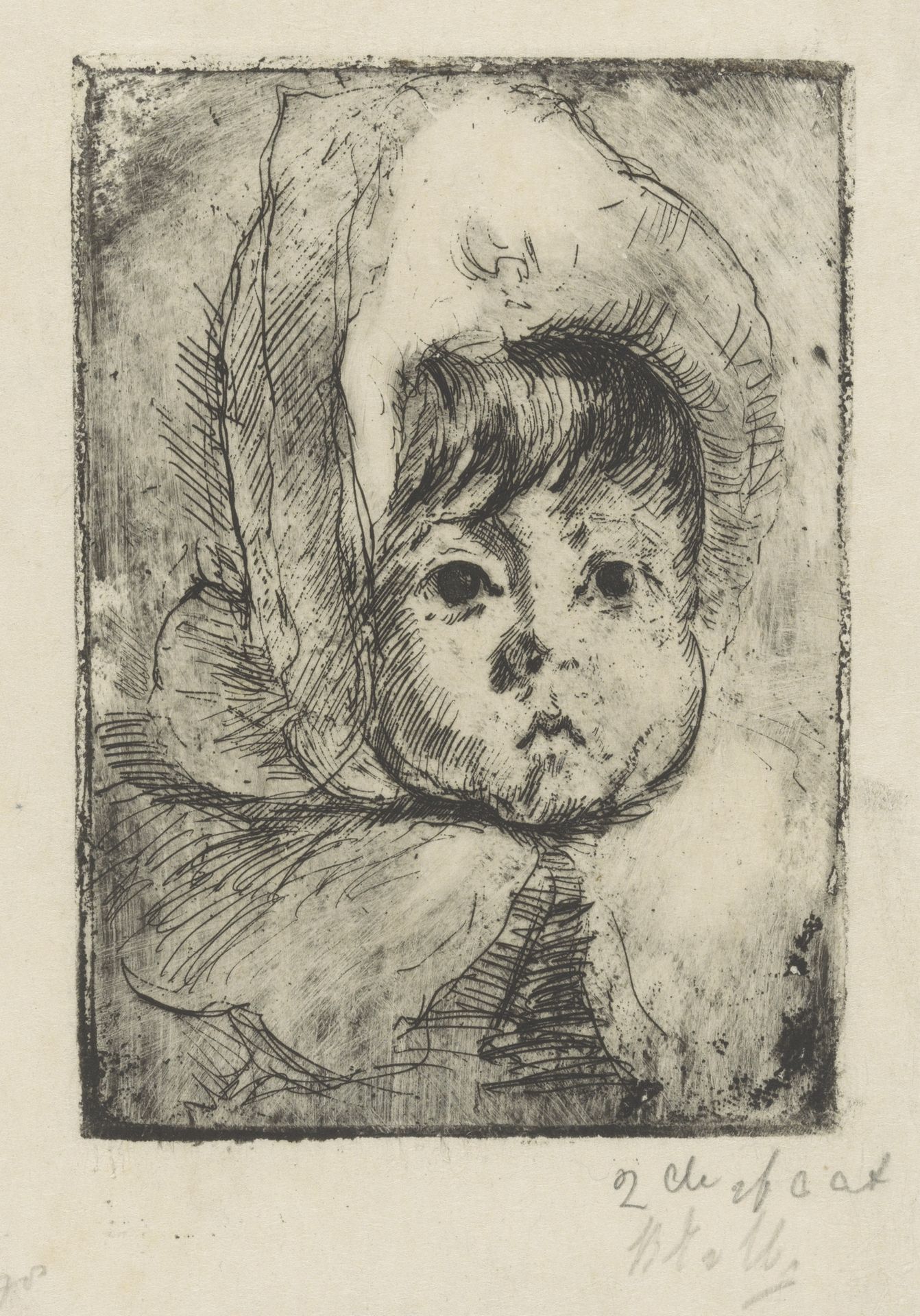 Portret van Elizabeth Mouton als kind met kap op het hoofd by Barbara Elisabeth van Houten