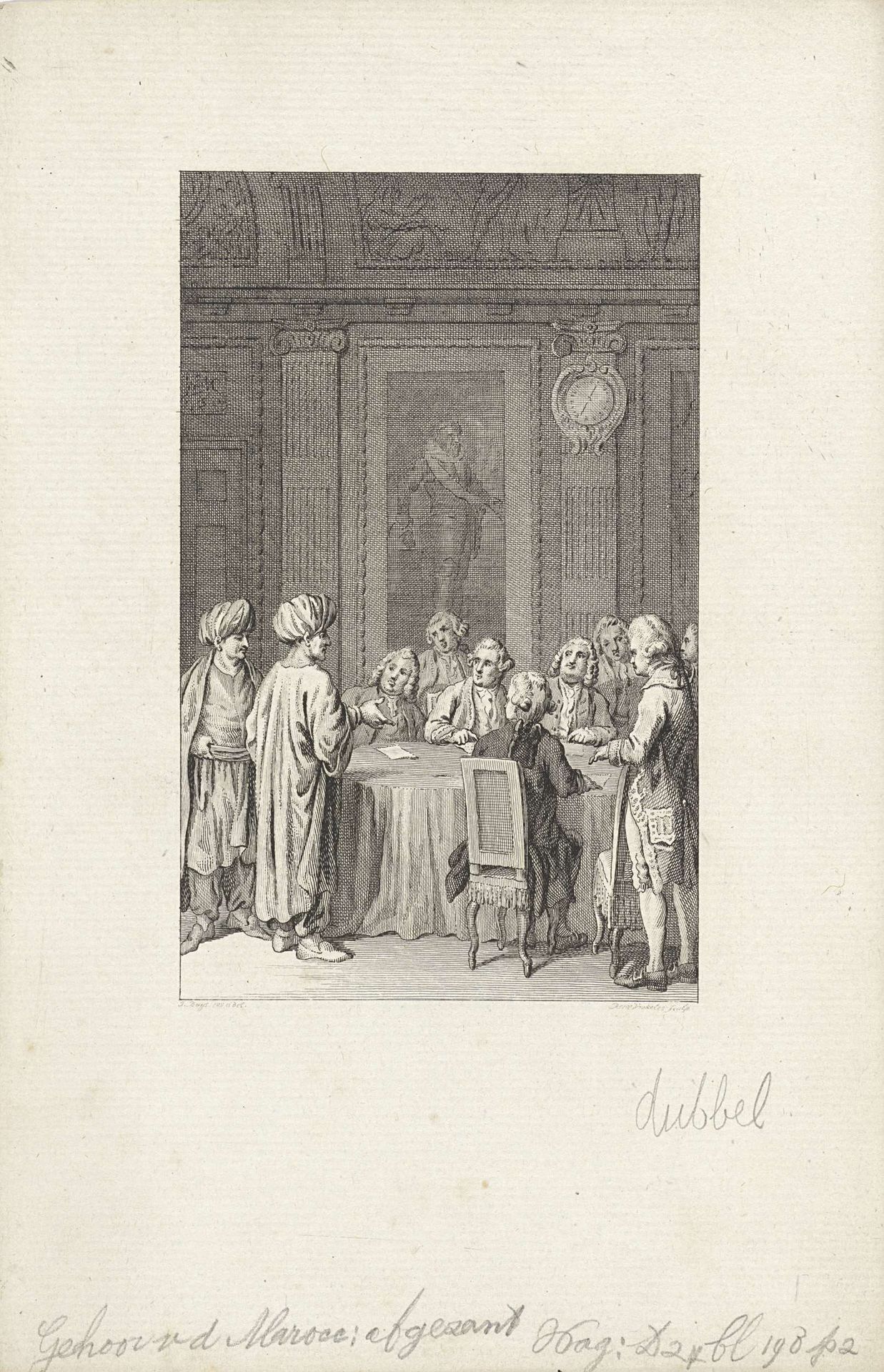 Marokkaanse afgezant op gehoor bij de Staten-Generaal, 1770 by Reinier Vinkeles