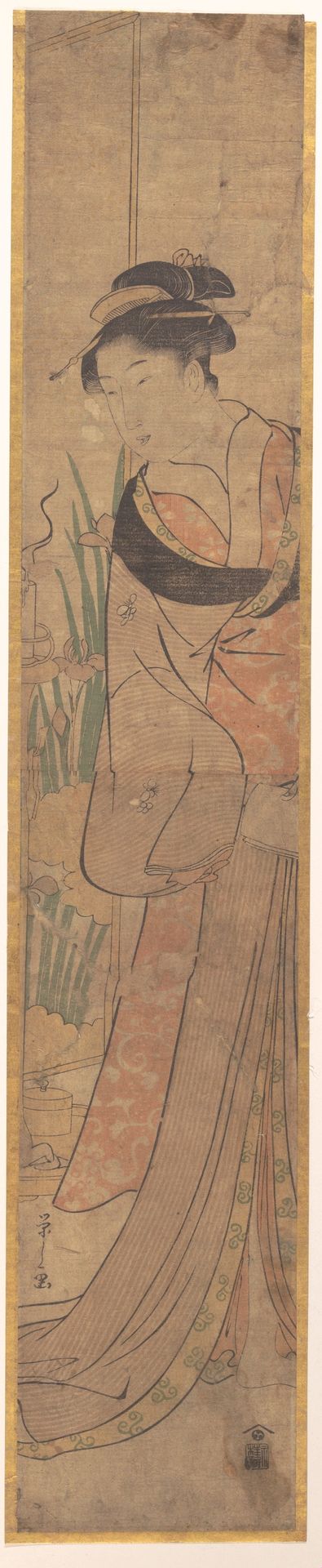 Young Lady and Iris Garden by Chōbunsai Eishi 鳥文斎栄之