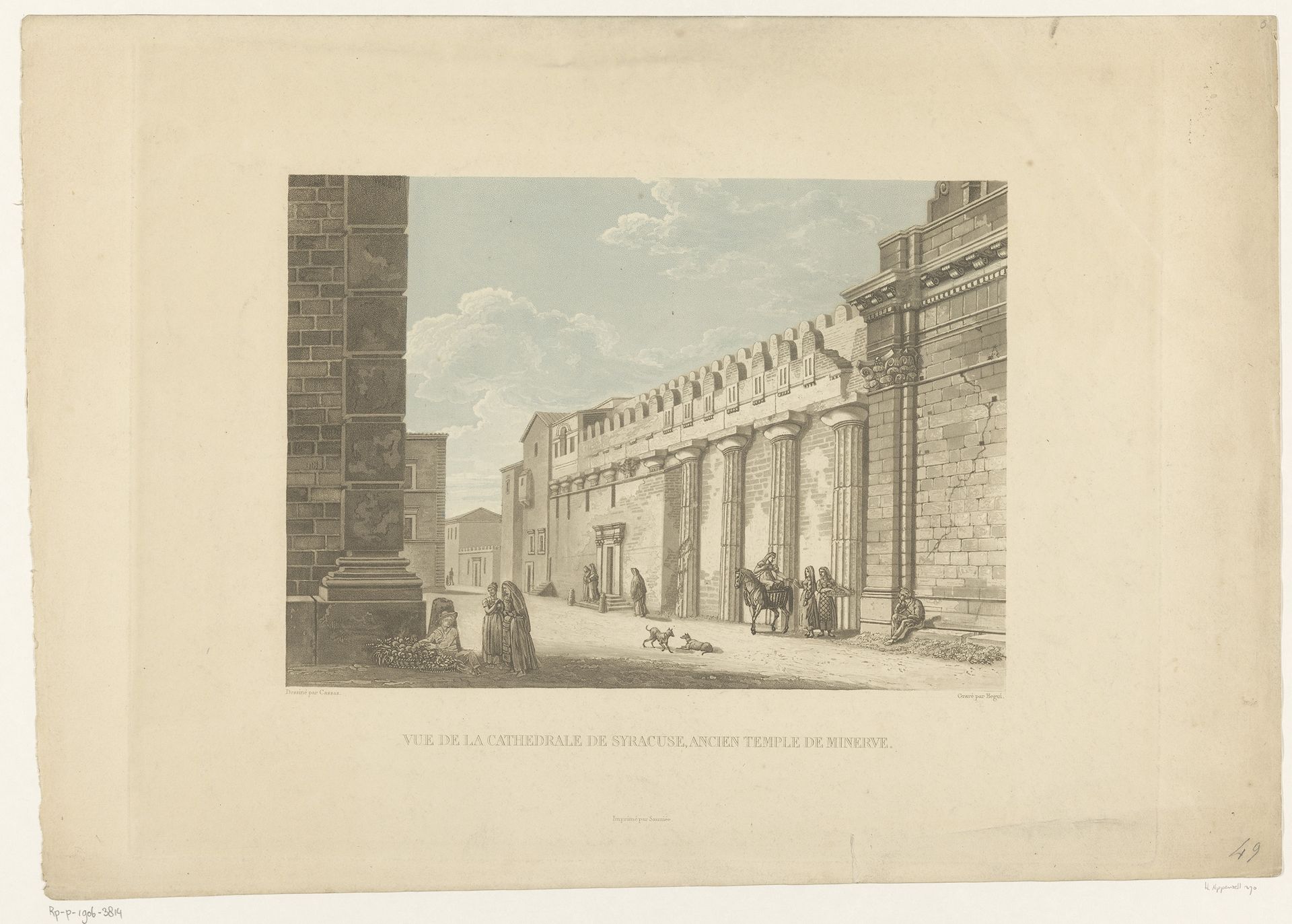 Gezicht op de linkerzijde van de kathedraal in Syracuse by Franz Hegi