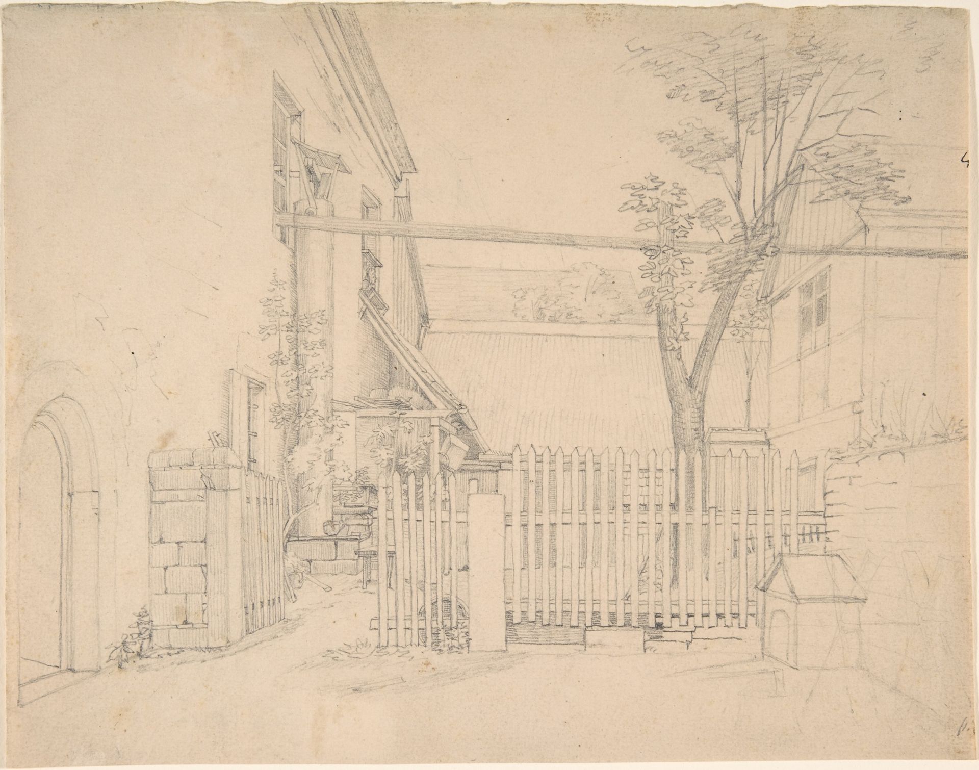 View of a Courtyard in Loschwitz (?) by August Heinrich
