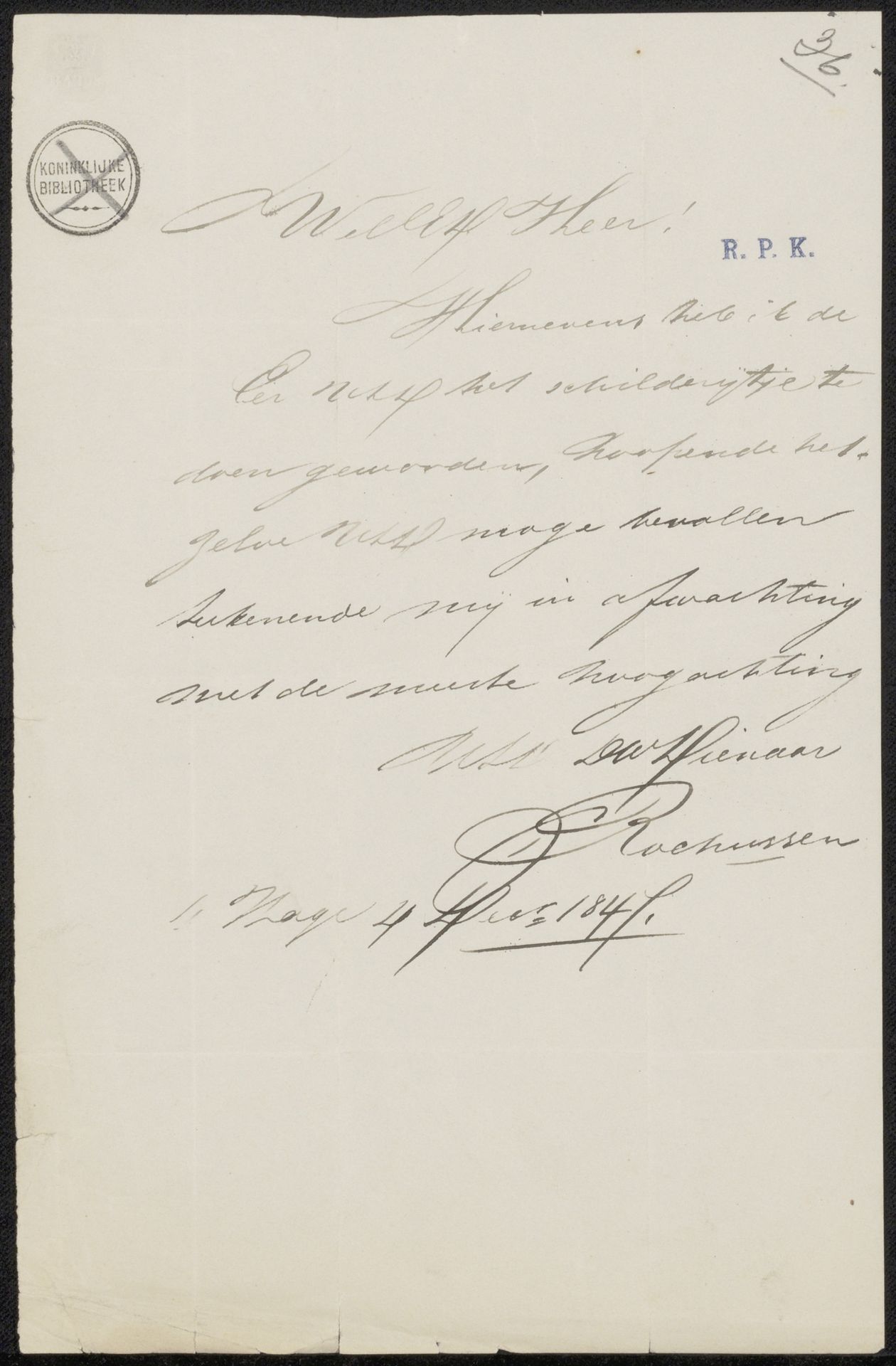 Brief aan anoniem, mogelijk aan C.J. de Lang by Charles Rochussen