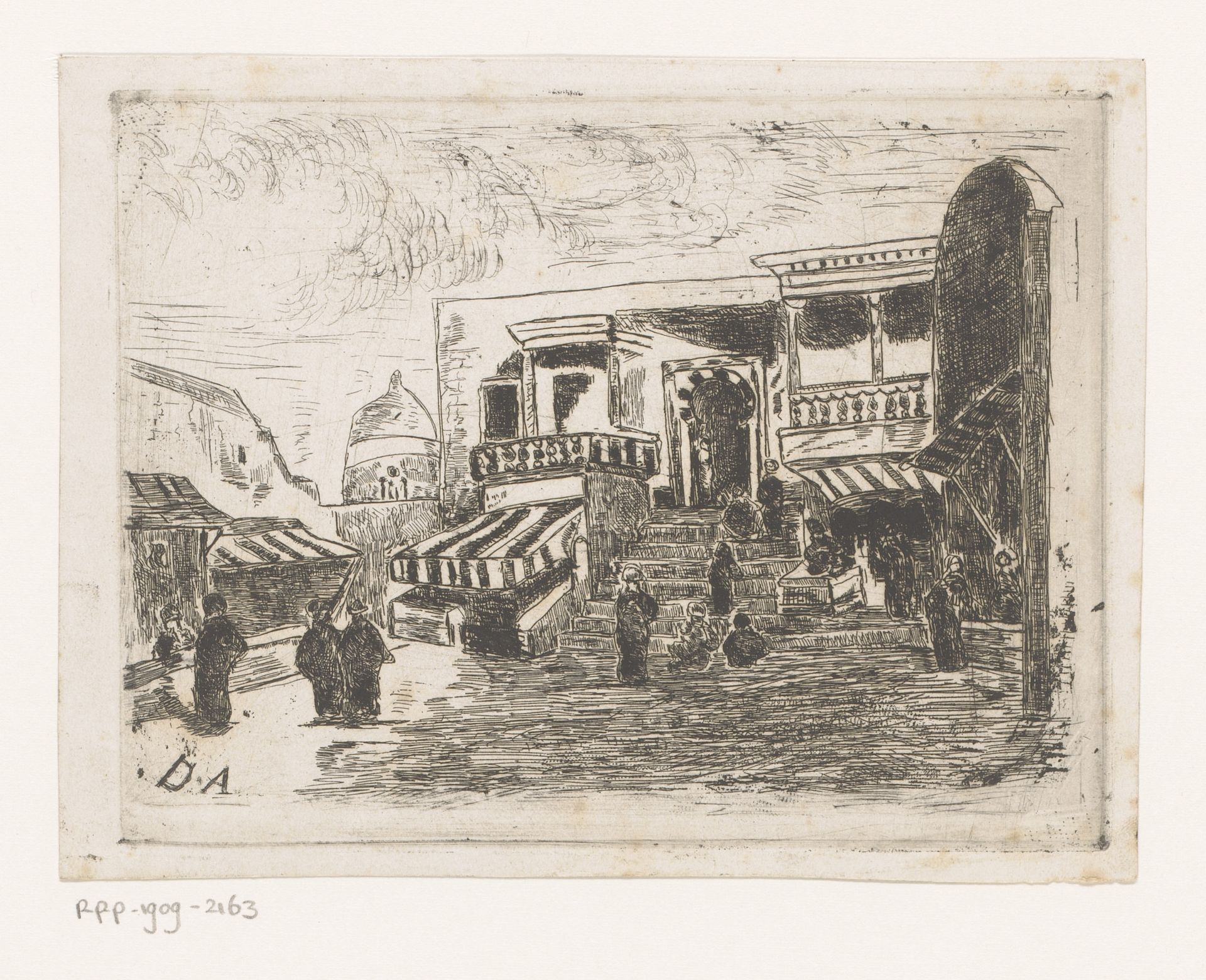 Figuren voor de ingang van een moskee by Vicomte Arthur-Jean Le Bailly d'Inghuem
