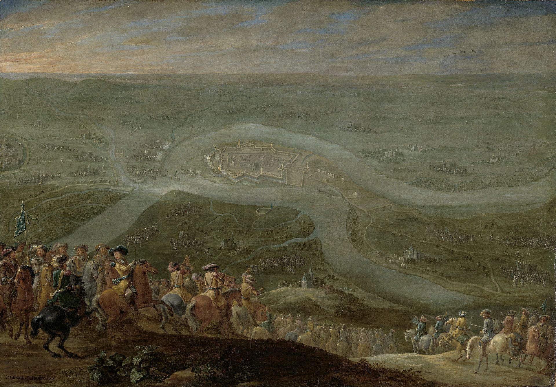 King Louis XIV and his Entourage at the Siege of Schenkenschans, 1672 by Lambert de (II) Hondt