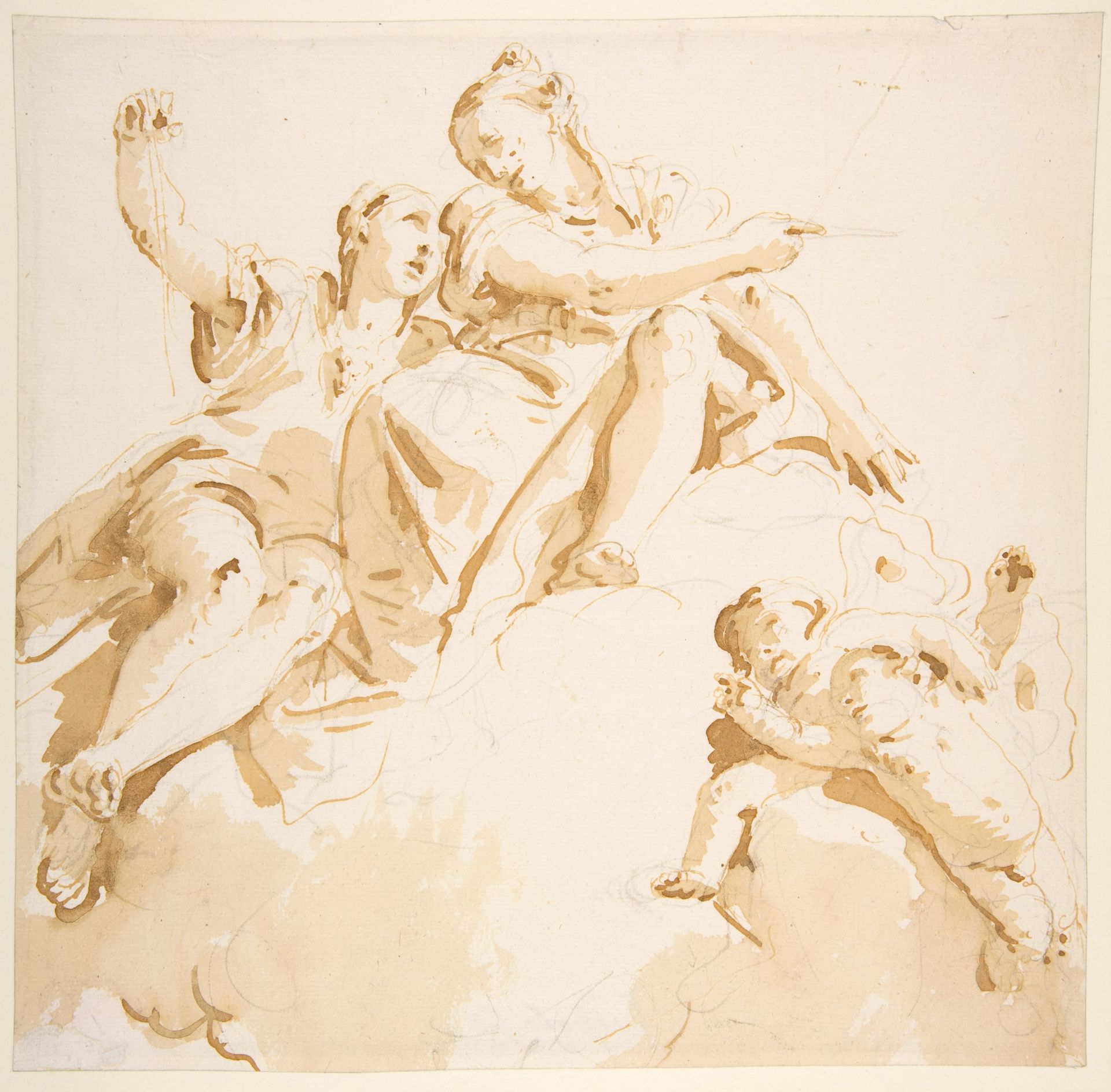Two Women Seated on a Cloud, and Two Putti by Giovanni Battista Tiepolo