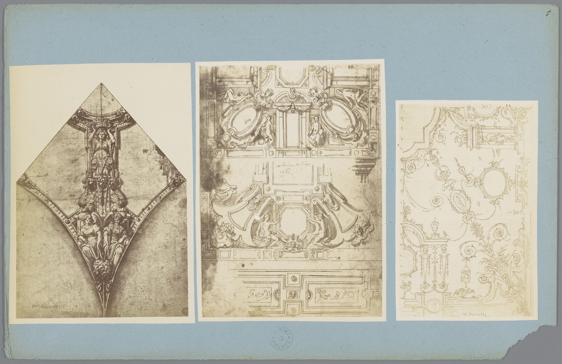 Drie fotoreproducties van ornamenttekeningen, vermoedelijk wanddecoraties by Anonymous