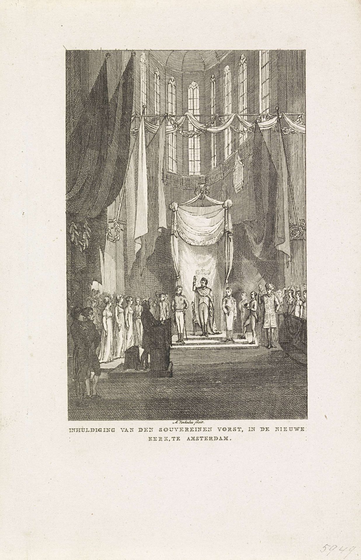 Inhuldiging van Willem Frederik, prins van Oranje als souverein vorst, 1814 by Abraham Vinkeles