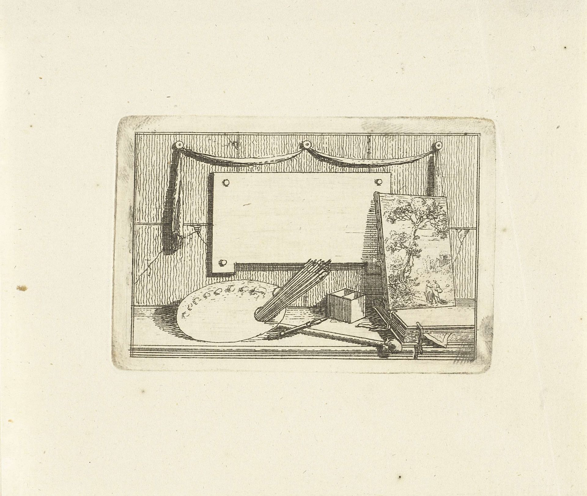 Vignet met schildersattributen by Daniël Dupré