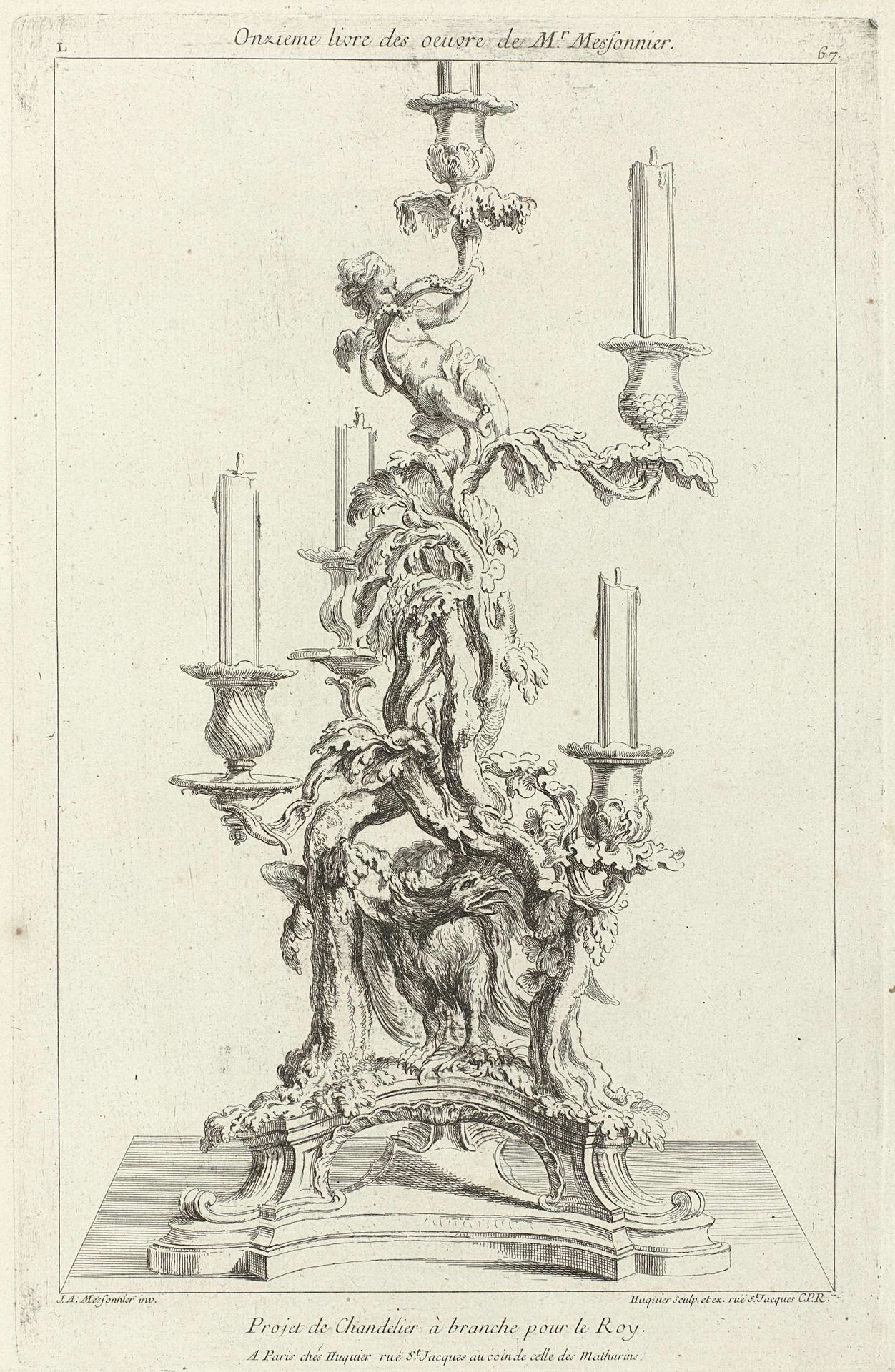 Ontwerp voor een vijfarmige kandelaber gedecoreerd met adelaar by Gabriel Huquier