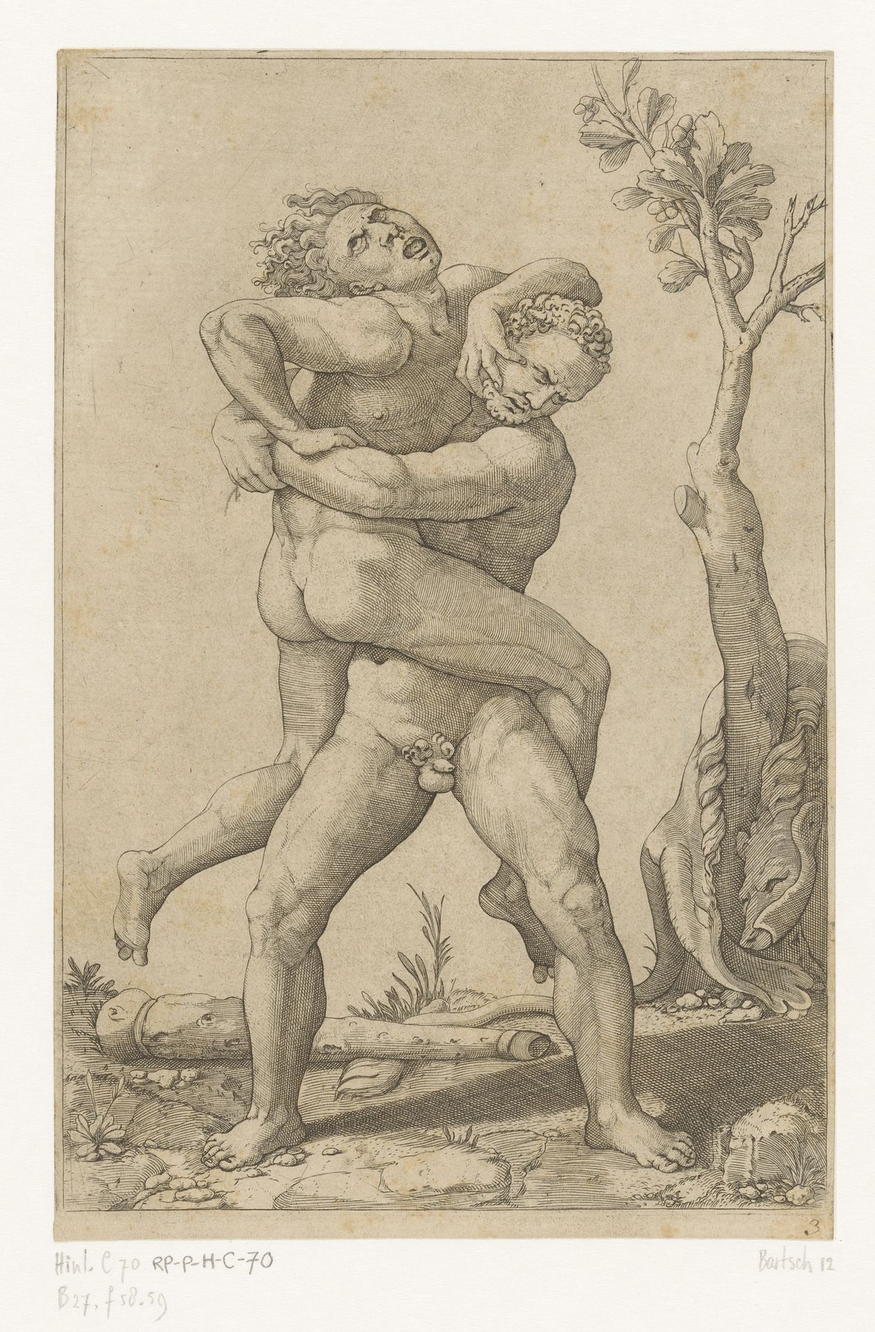 Hercules en Antaeus by Giovanni Battista Scultori