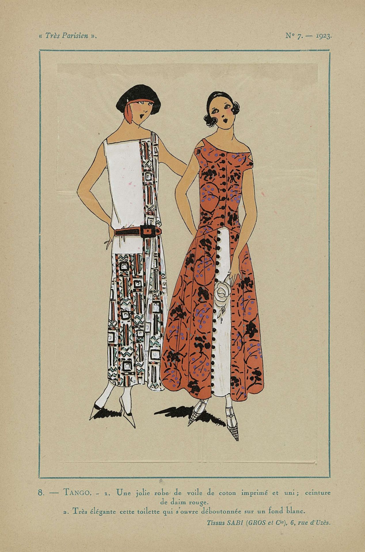 Très Parisien, 1923, No 7: 8.- TANGO. - 1. Une jolie robe de voile... by Anonymous