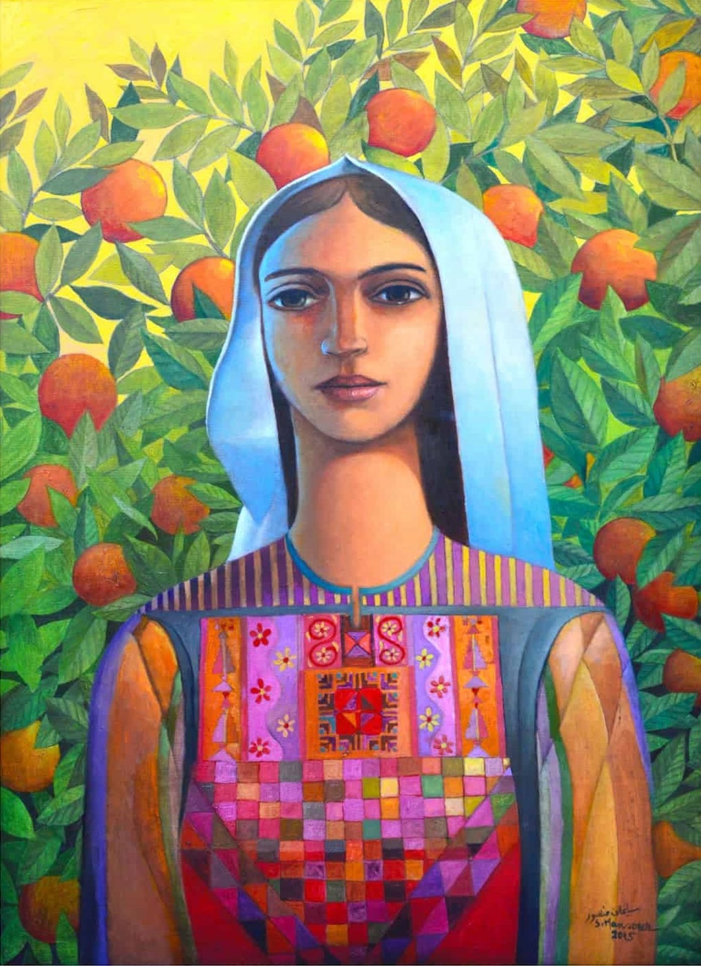 Portrait with Oranges by Sliman Mansour