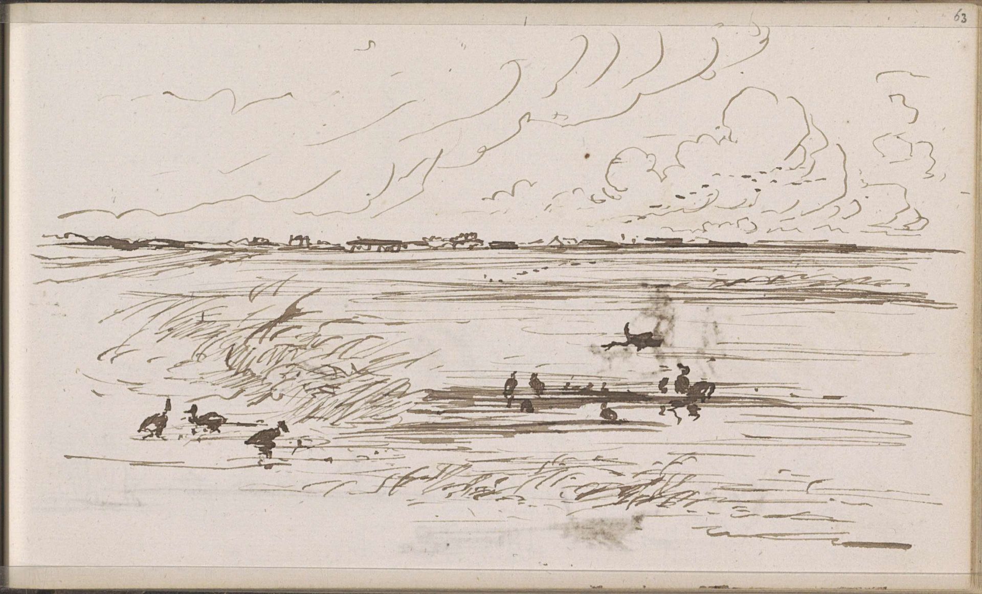 Landschap met eenden aan de oever van een rivier by Johannes Tavenraat