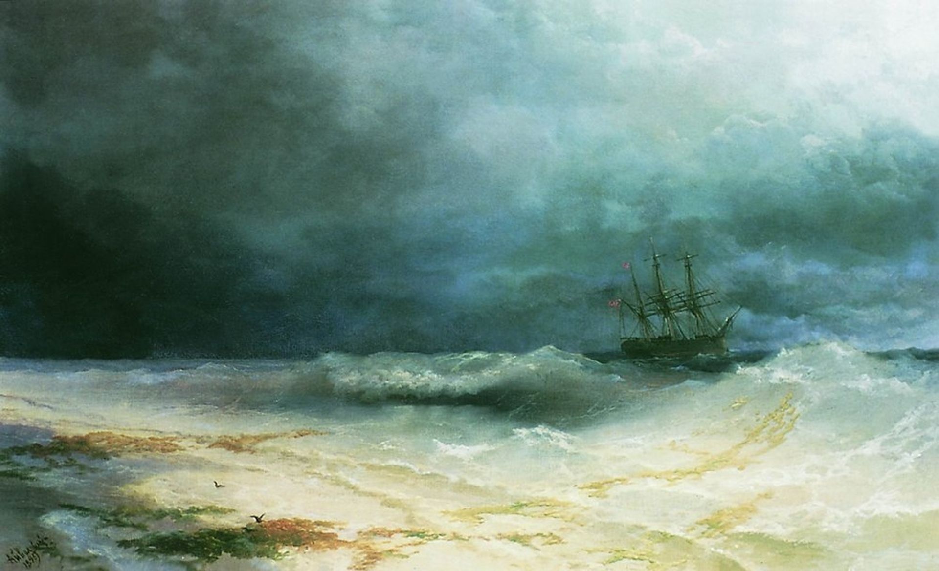 Ship in a storm by Ivan Konstantinovich Aivazovsky