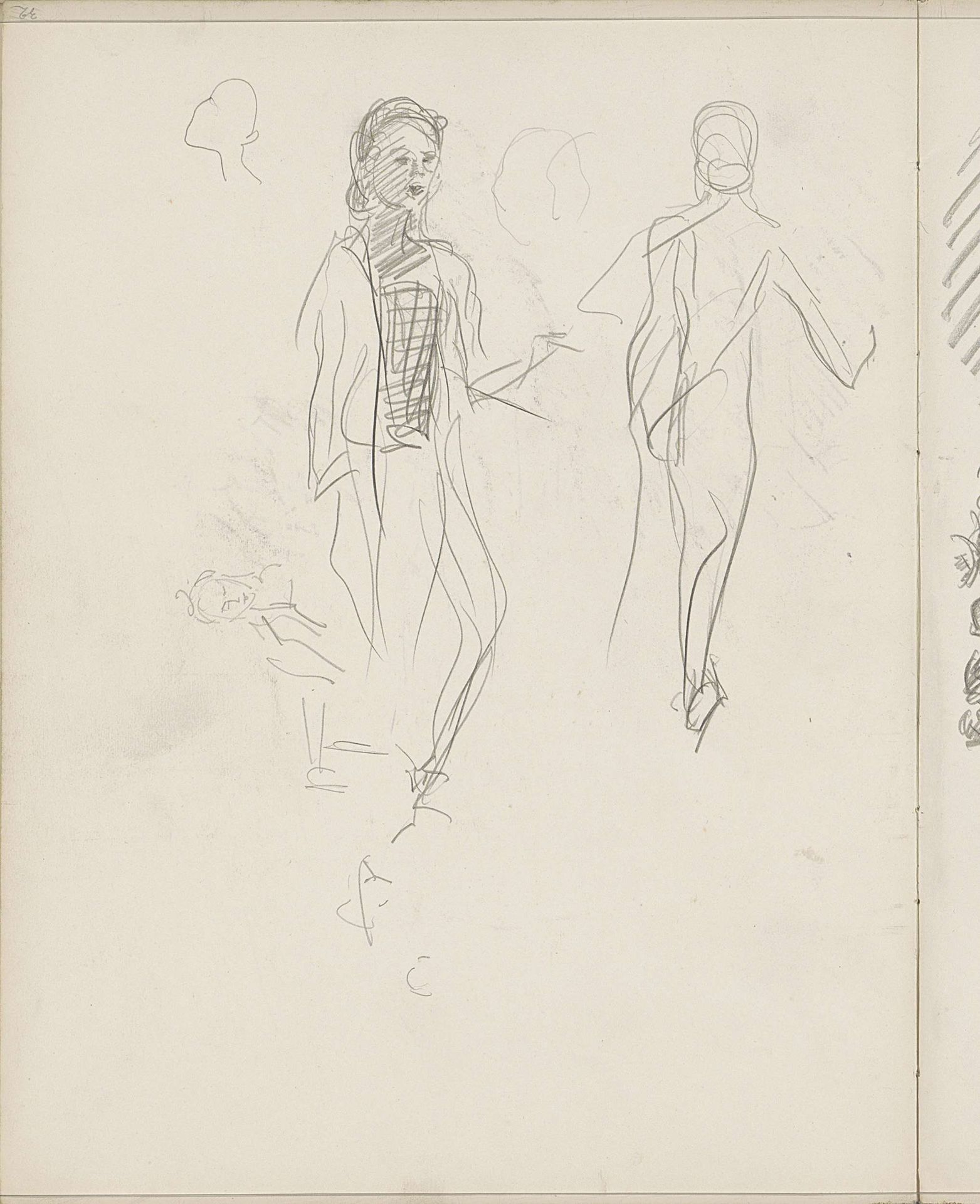 Studieblad met staande vrouwen, mogelijk danseressen by Isaac Israels