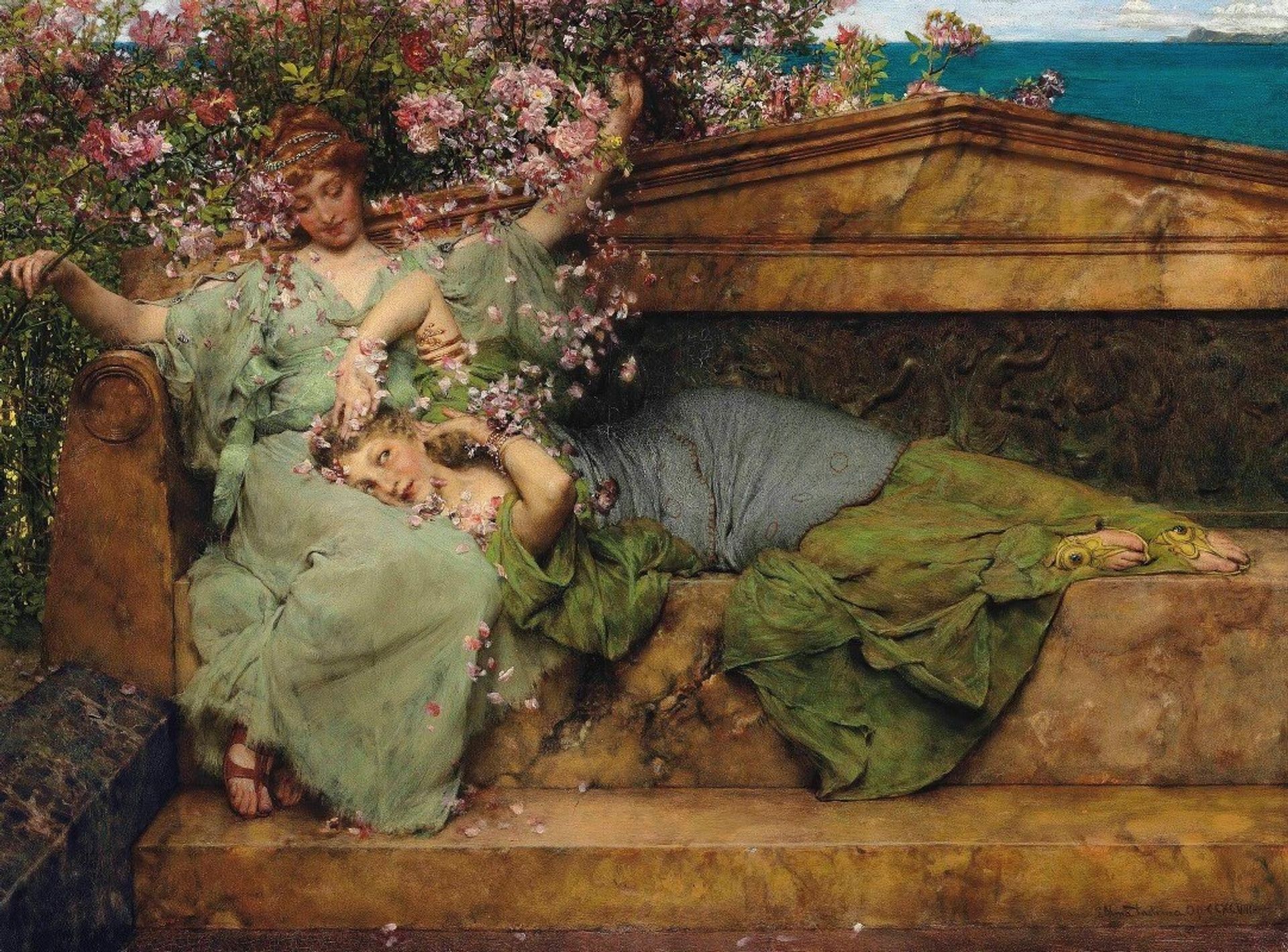In A Rose Garden by Lawrence Alma-Tadema