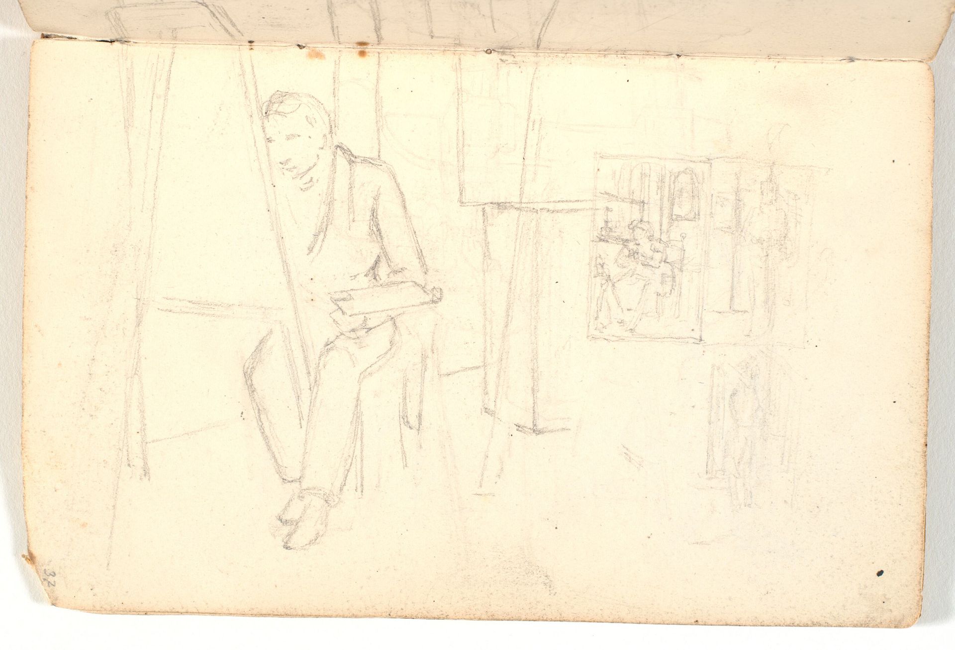 Interiør med kunstner ved staffeli by Martinus Rørbye