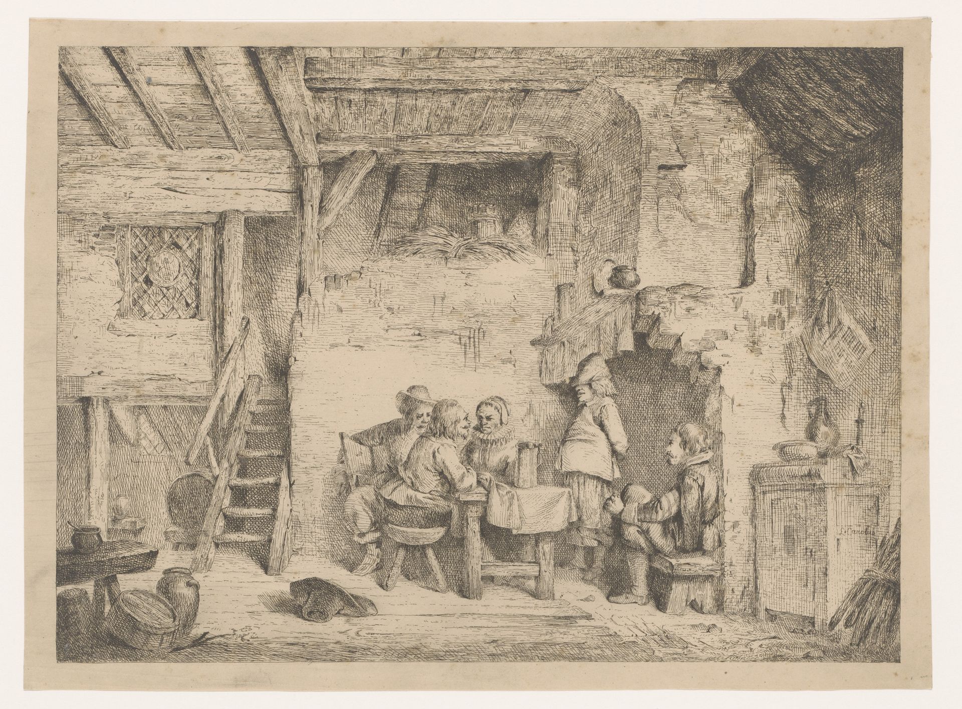 Gezelschap in zestiende-eeuwse kleding in een kroeg by Louis Antoine Carolus