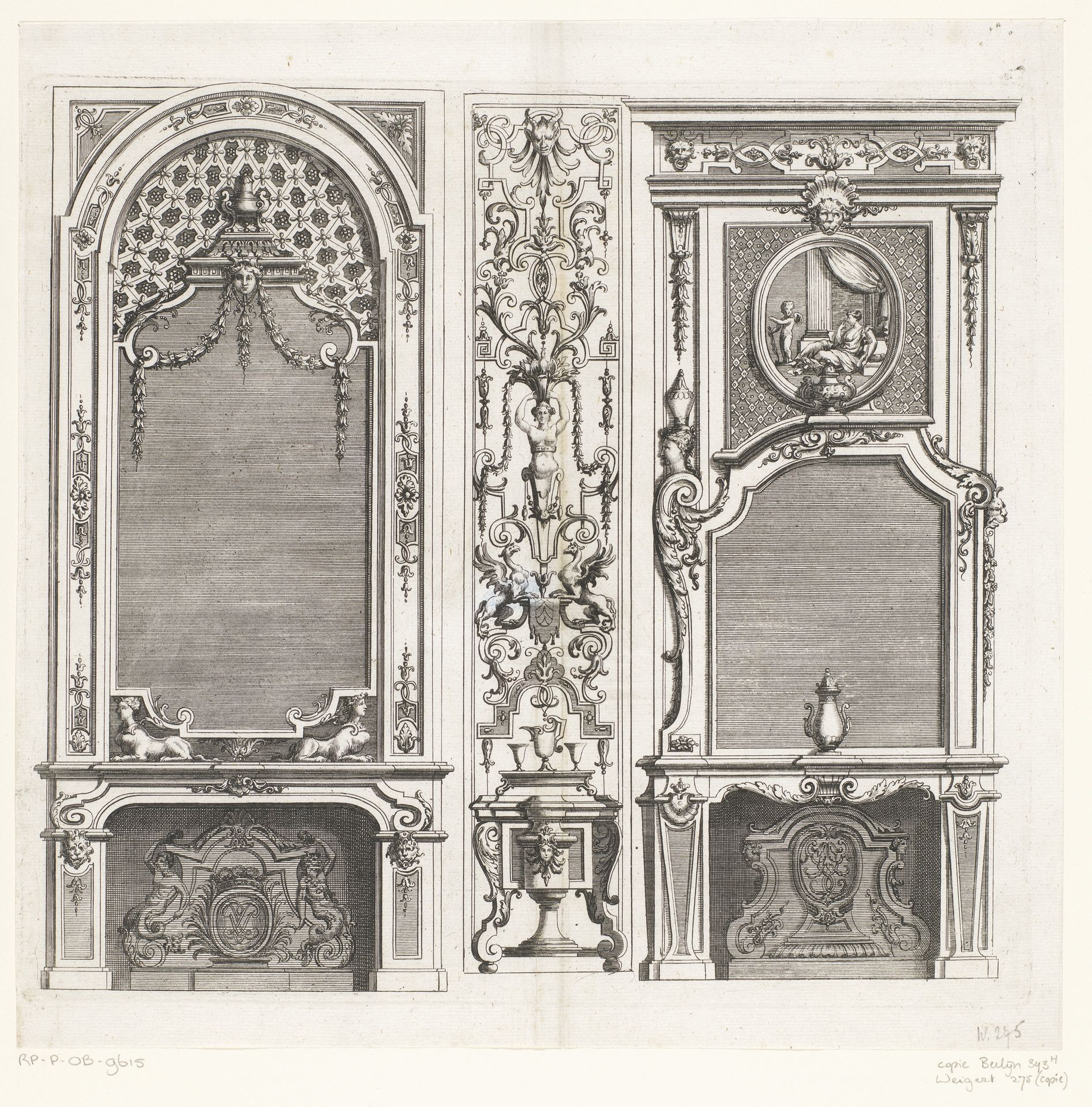 Haarden met sfinxen en medaillon by Anonymous